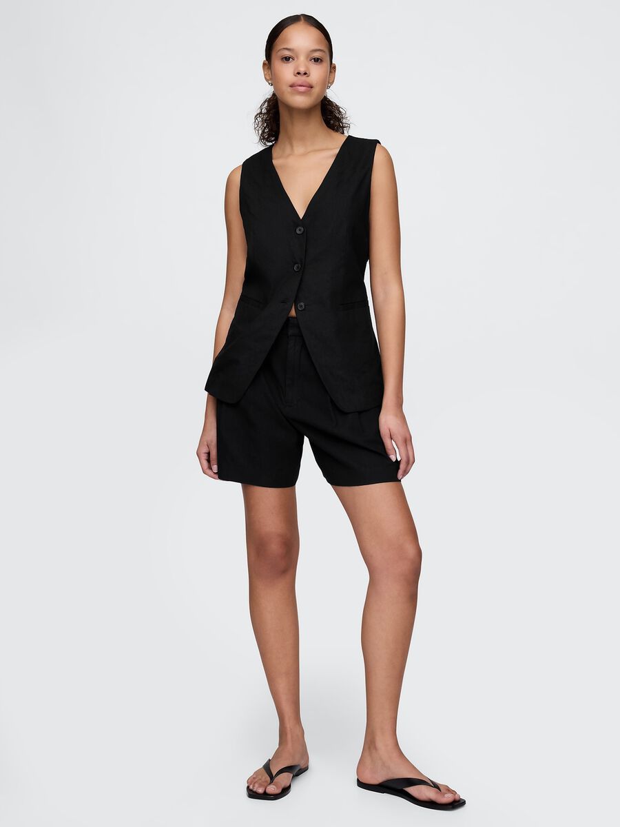Completo nero estivo con gilet e shorts Donna_0