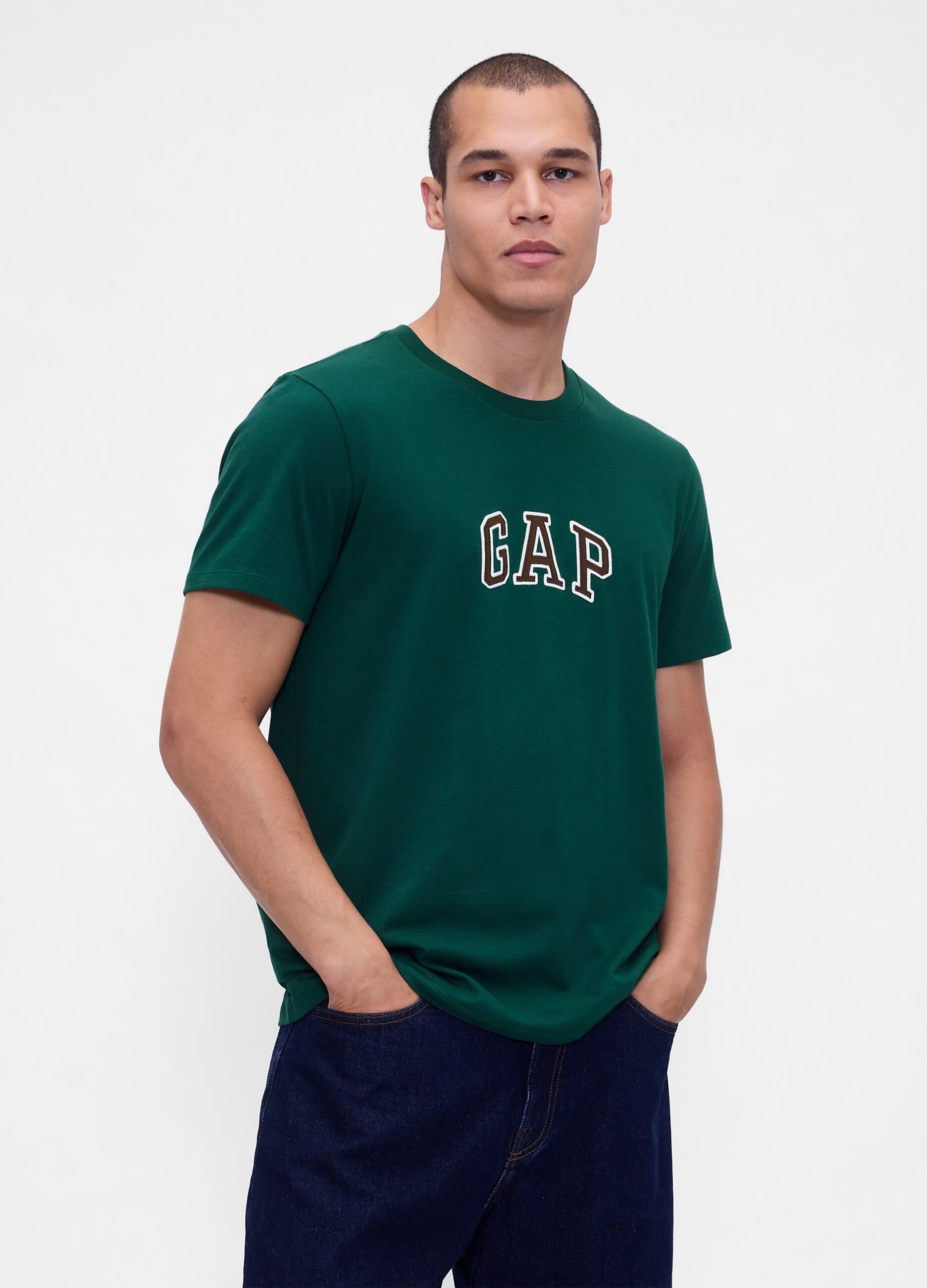 Short-sleeved green cotton T-shirt