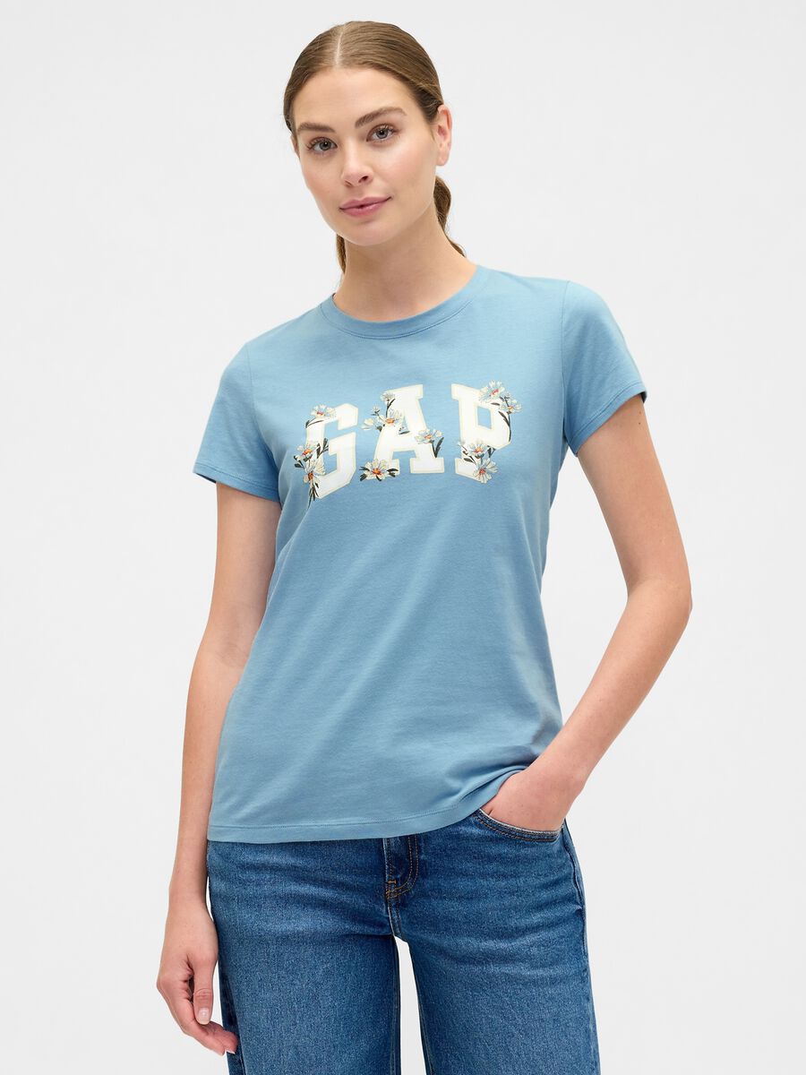 T-shirt azzurra a maniche corte in cotone Donna_0