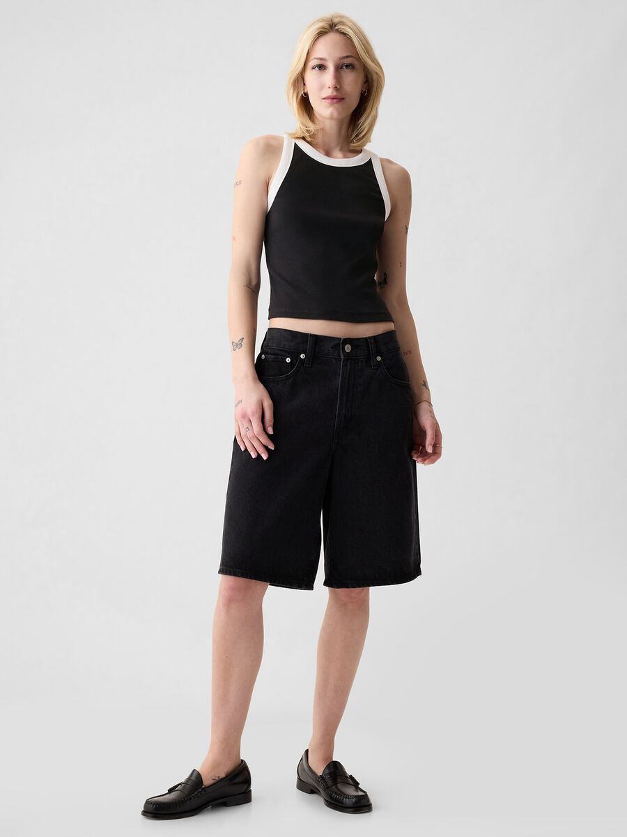 Tank top crop a costine con scollo halter Donna_1