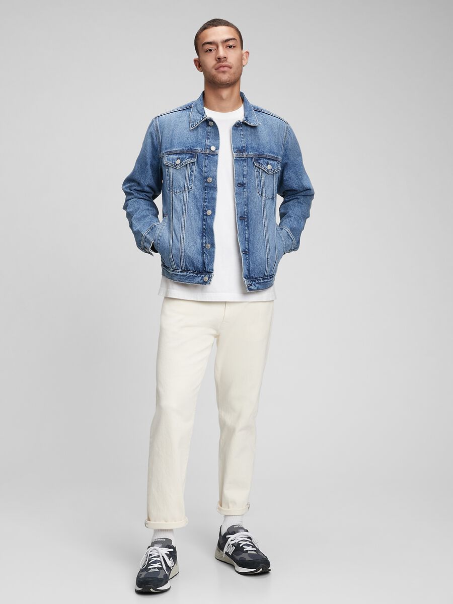 Giacca corta in denim acid wash Uomo_0