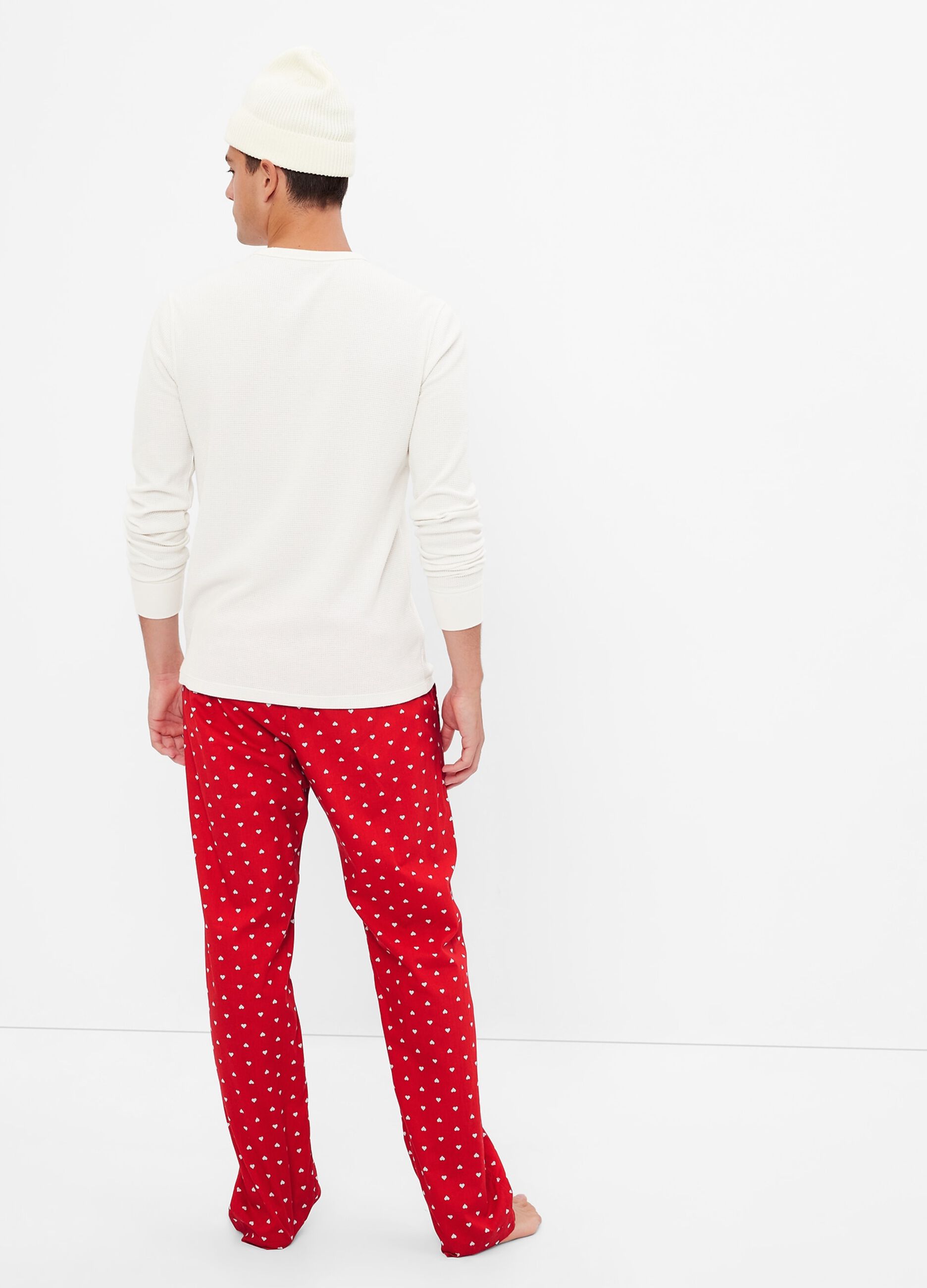 Pantalone pigiama in tela con stampa cuoricini_1