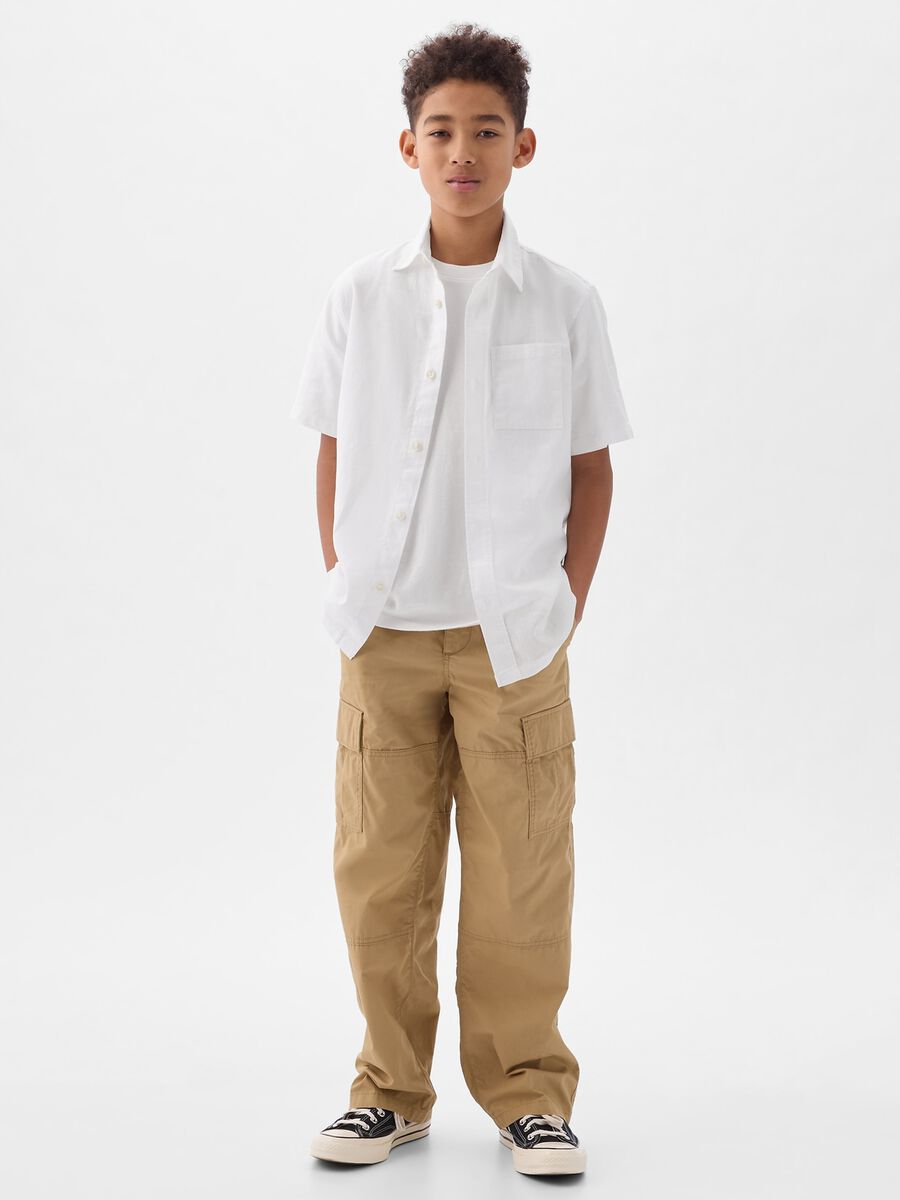 Camicia a maniche corte in lino e viscosa Bambino_2