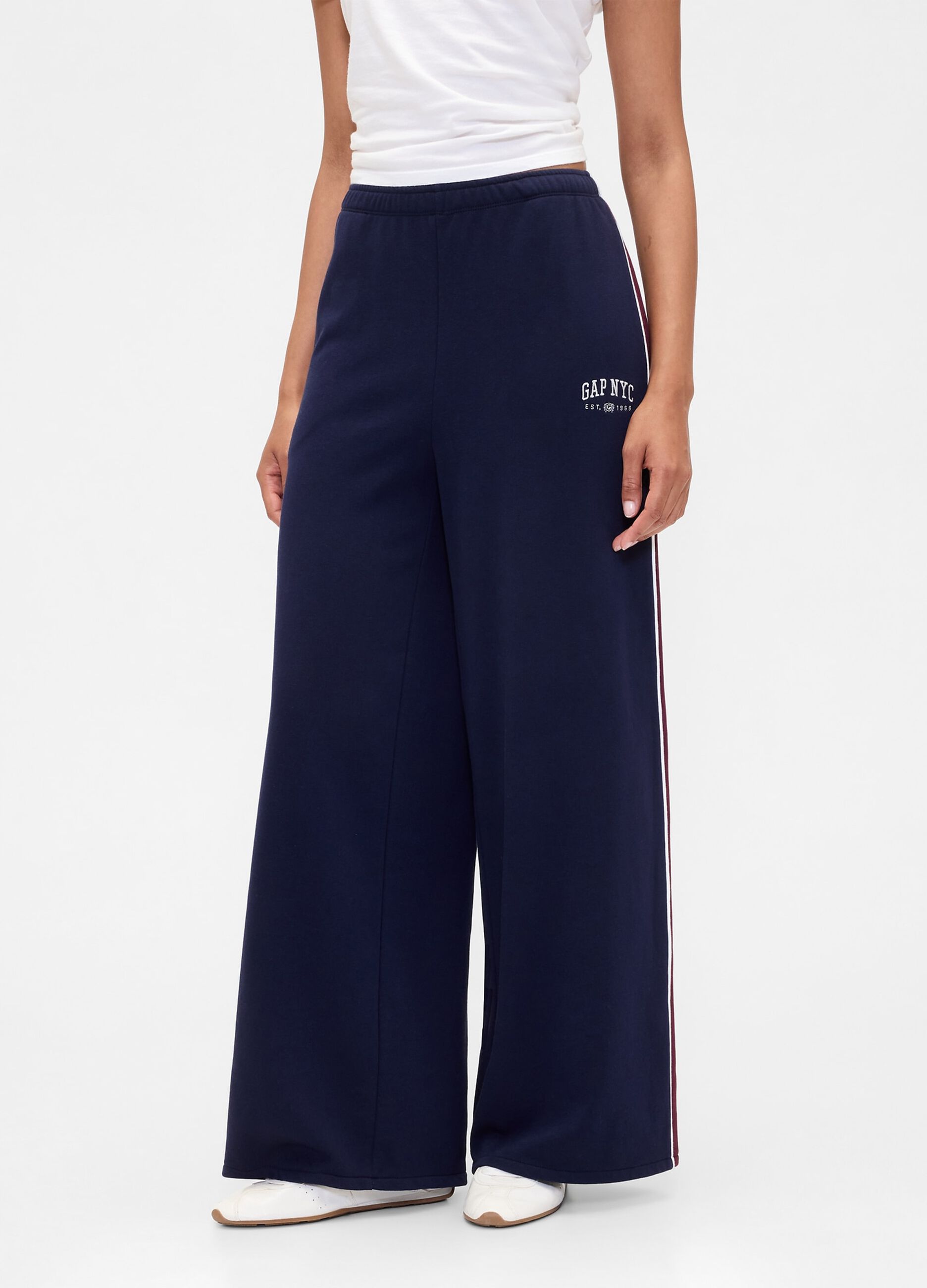 Pantaloni blu palazzo in misto cotone_1