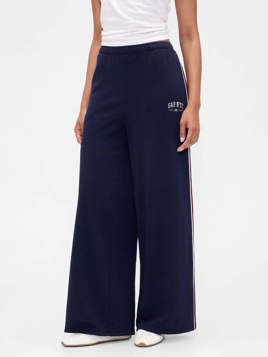 Pantaloni blu palazzo in misto cotone Donna_1