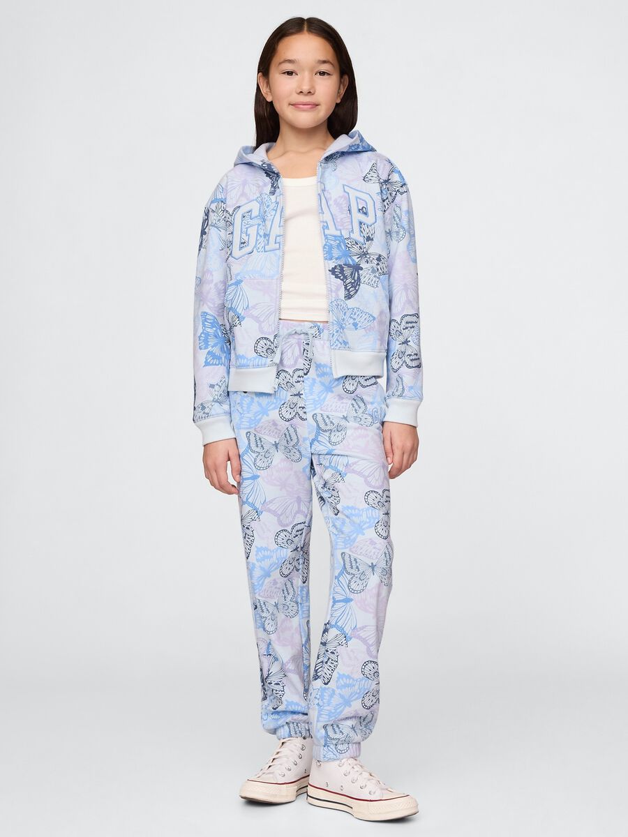Joggers azzurro con coulisse stampa farfalle e ricamo logo Bambina_0