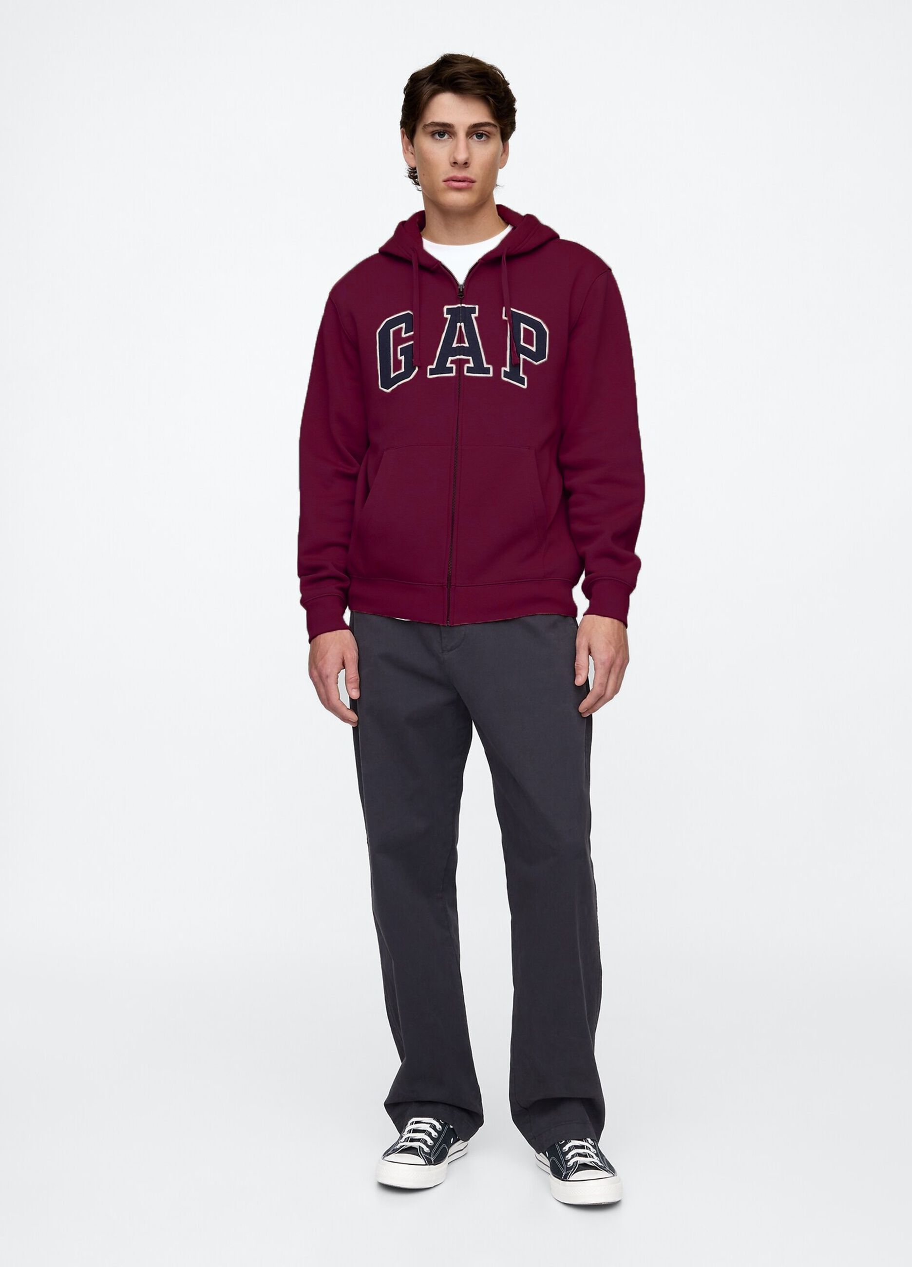 Felpa rossa con cappuccio e zip completa_2