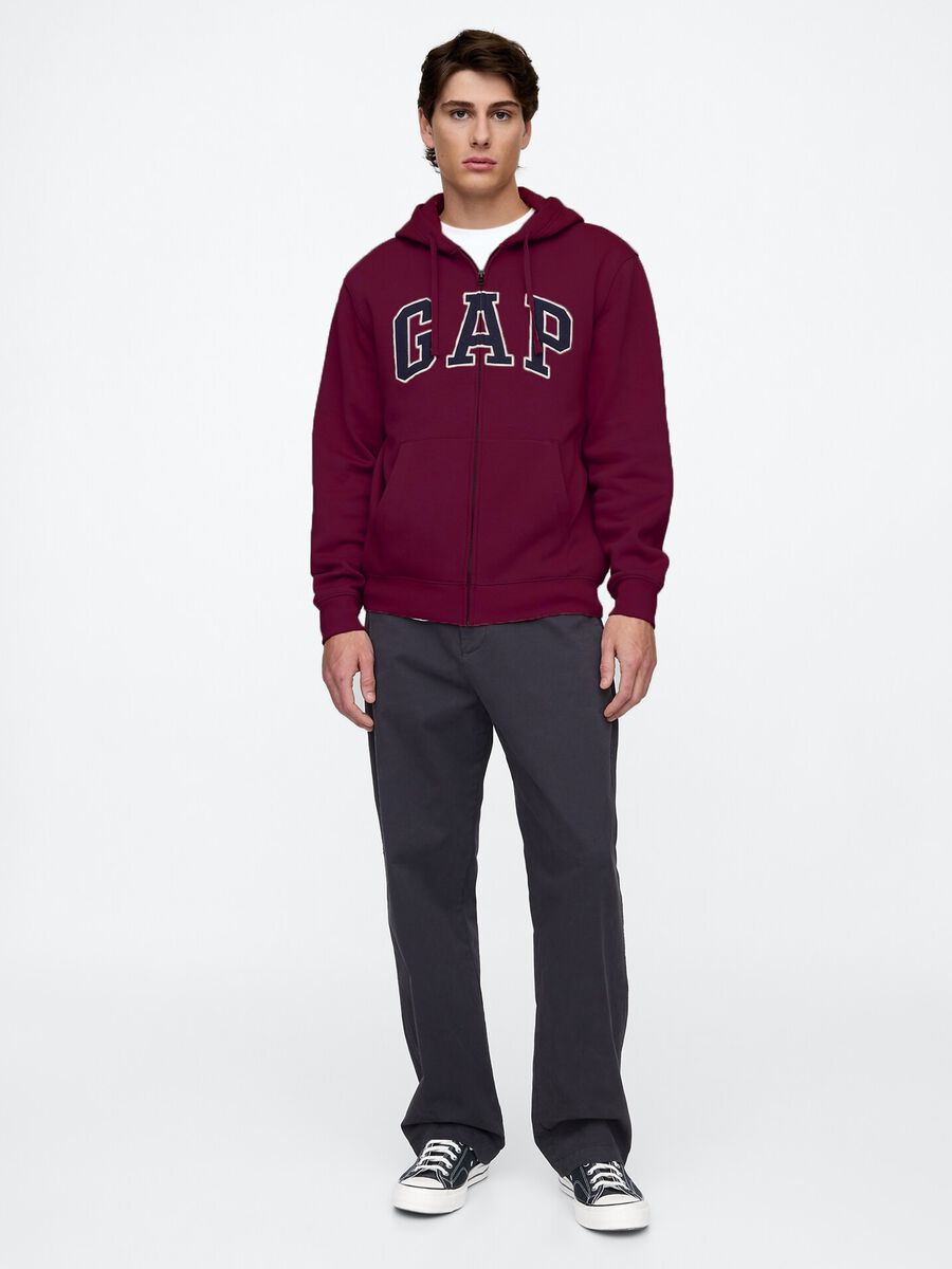 Felpa rossa con cappuccio e zip completa Uomo_2