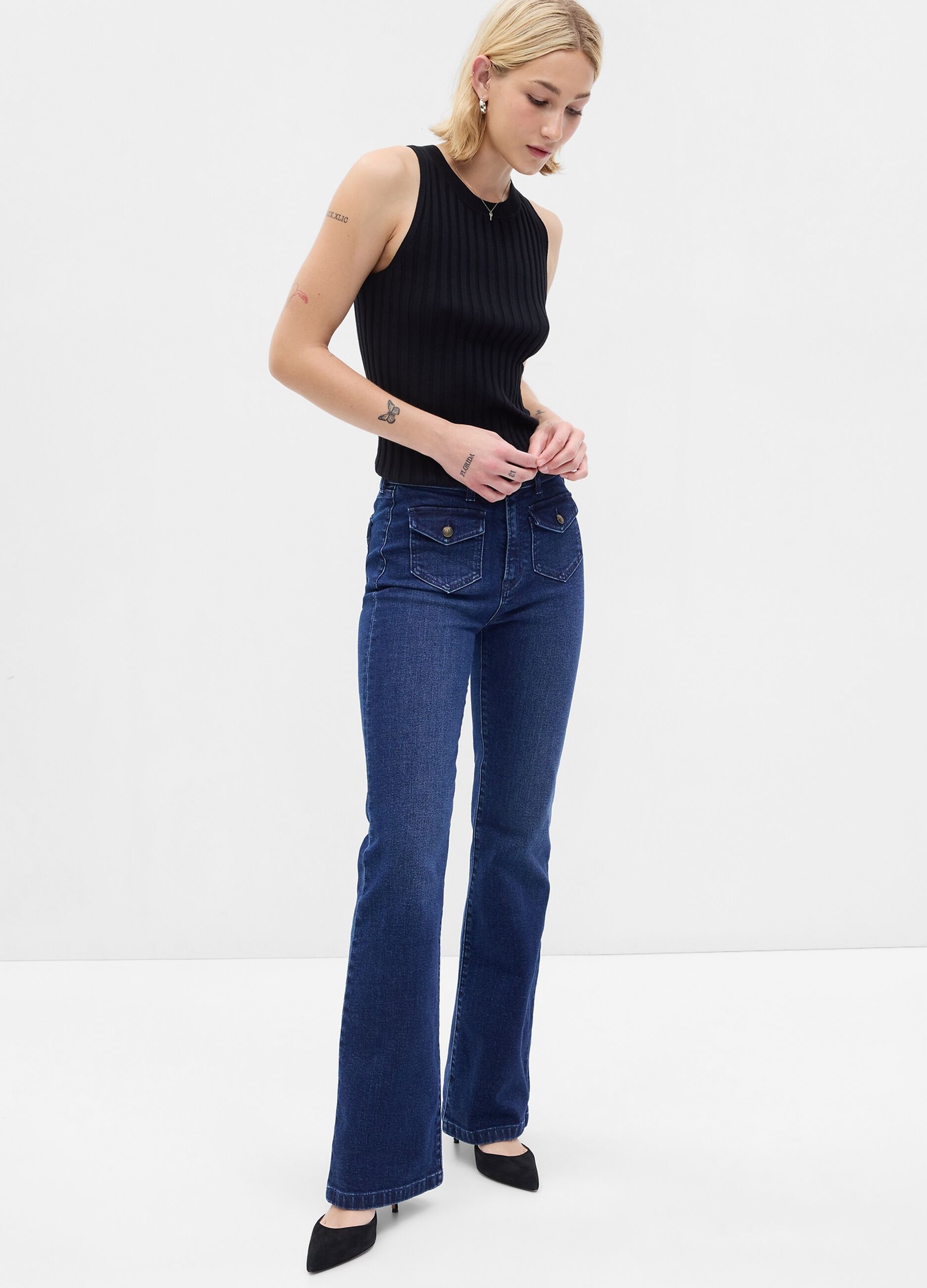 High-rise flare-fit jeans with buttons