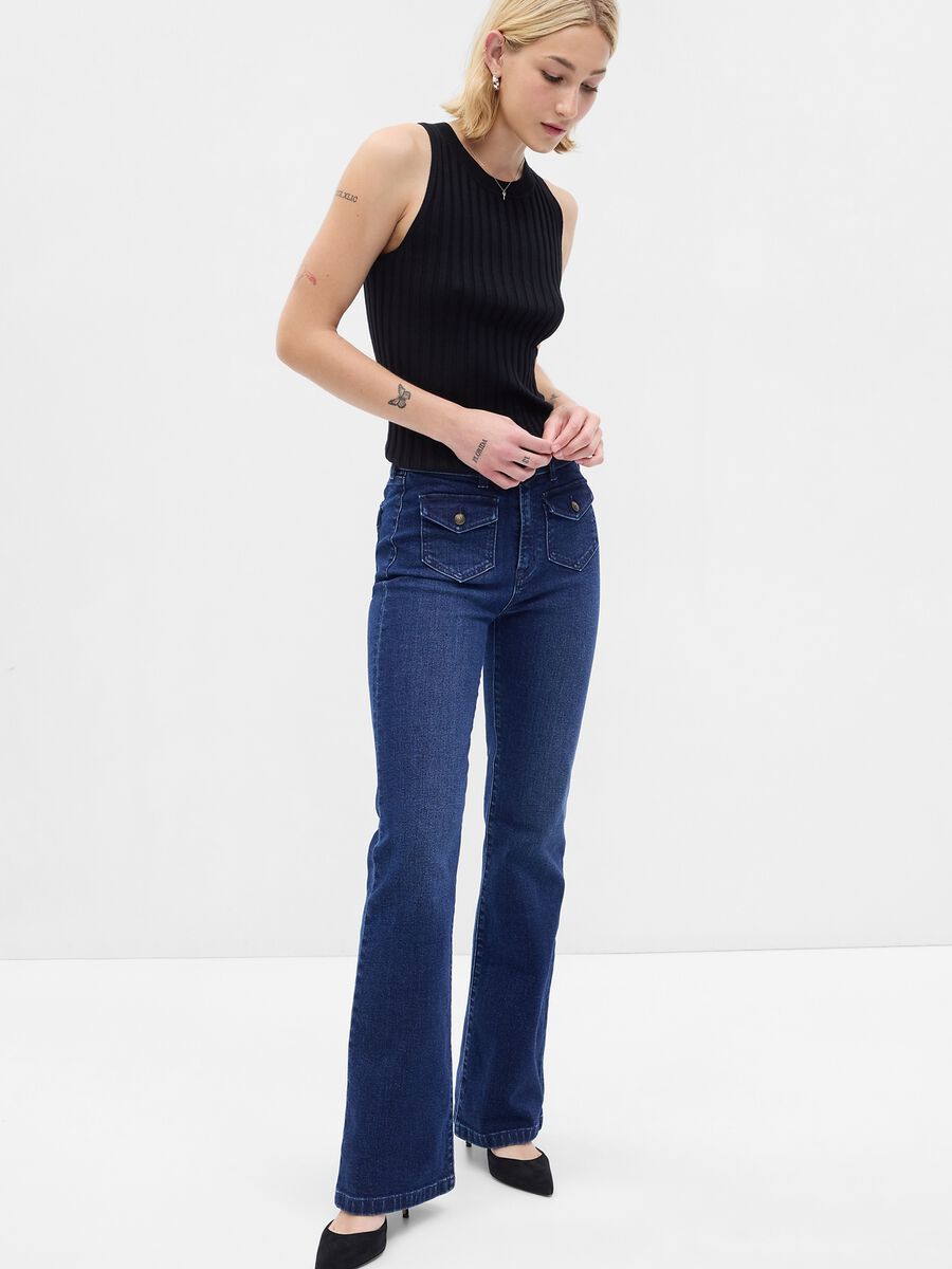 High-rise flare-fit jeans with buttons Woman_0