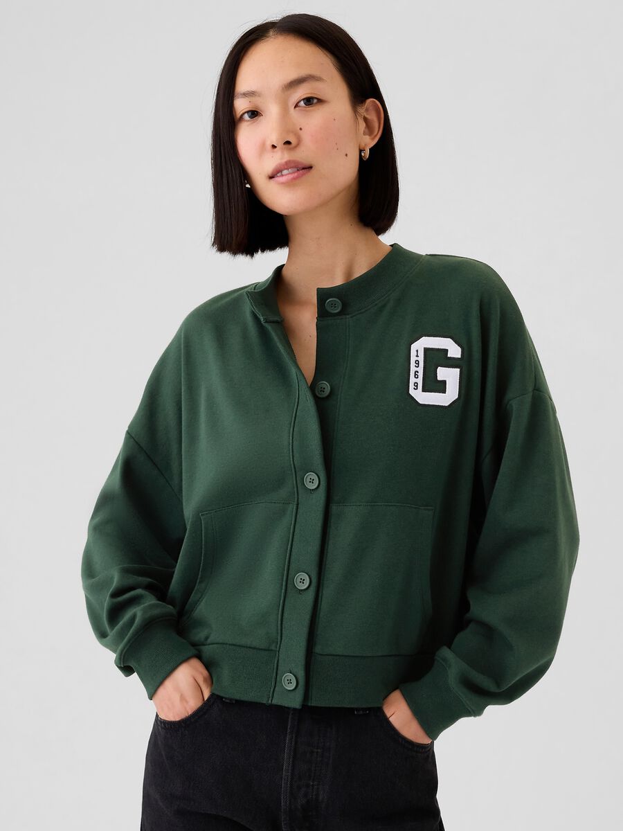 Oversized sweatshirt with buttons and logo embroidery Woman_0