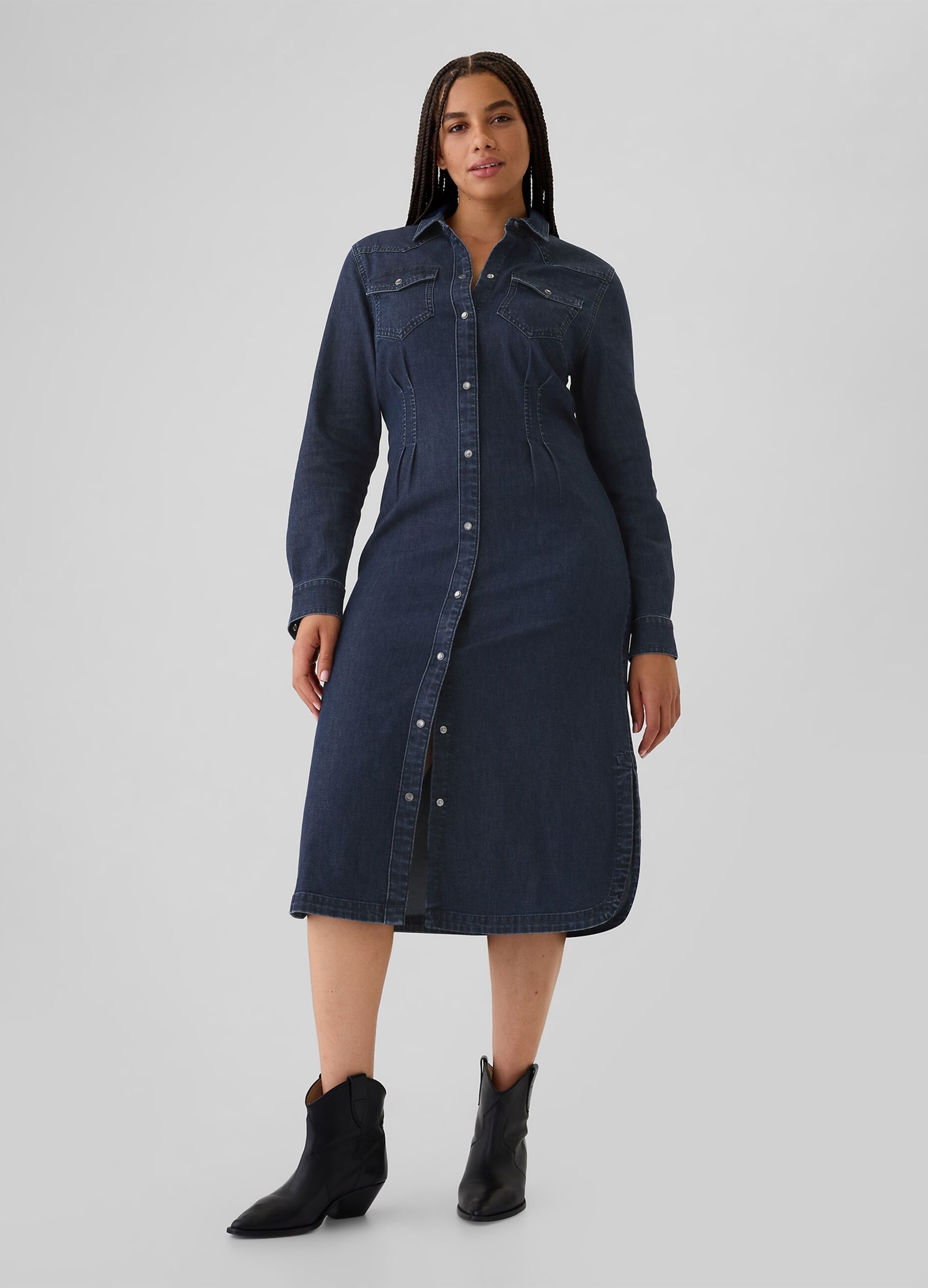 Vestito chemisier in denim con pinces_4