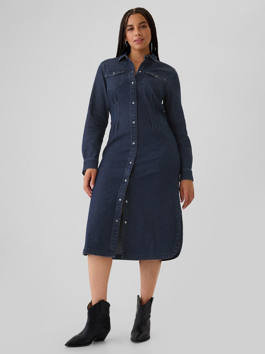 Vestito chemisier in denim con pinces Donna_4