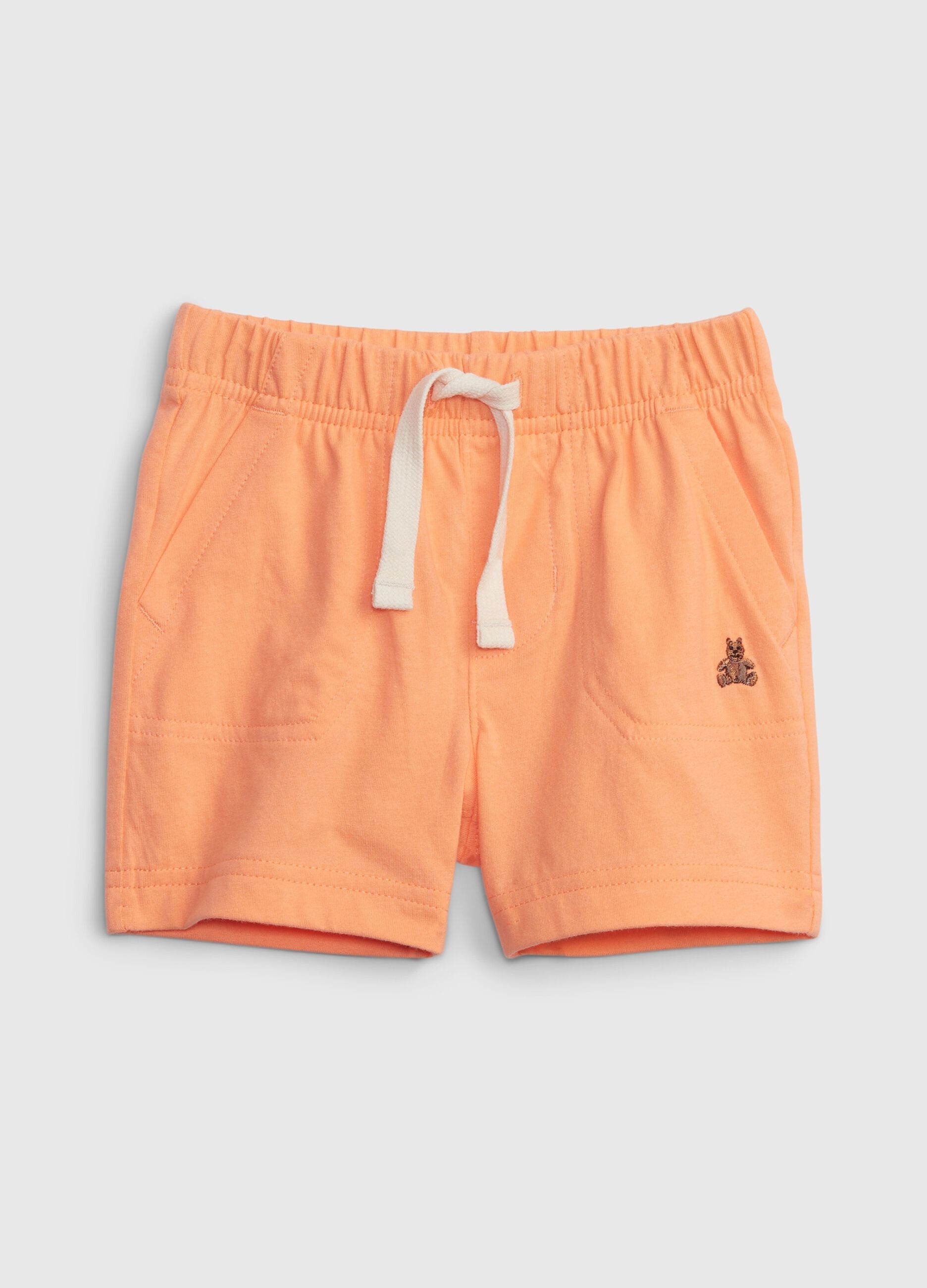 Shorts with drawstring and embroidered bear
