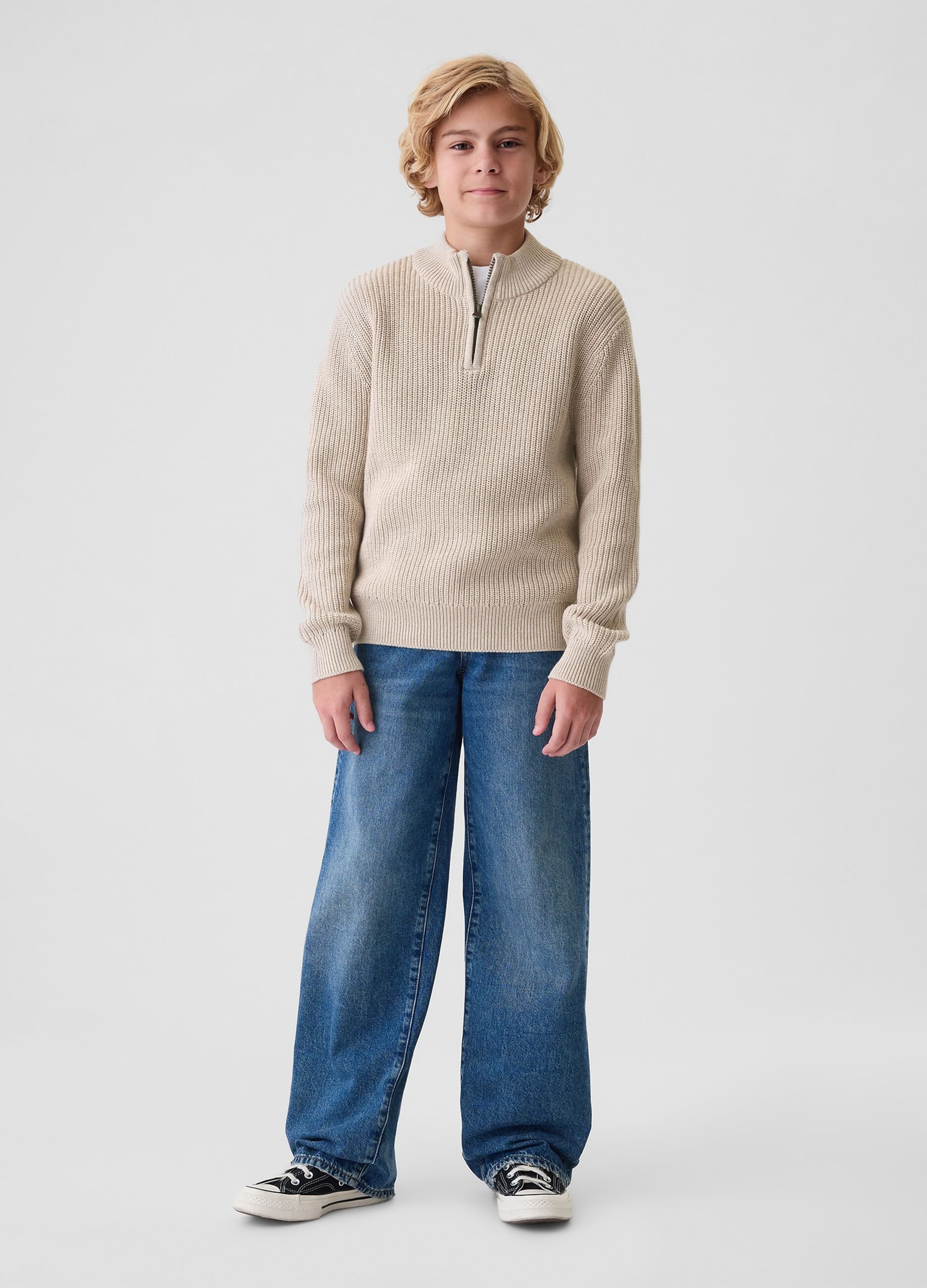 Pullover mock neck con mezza zip_1