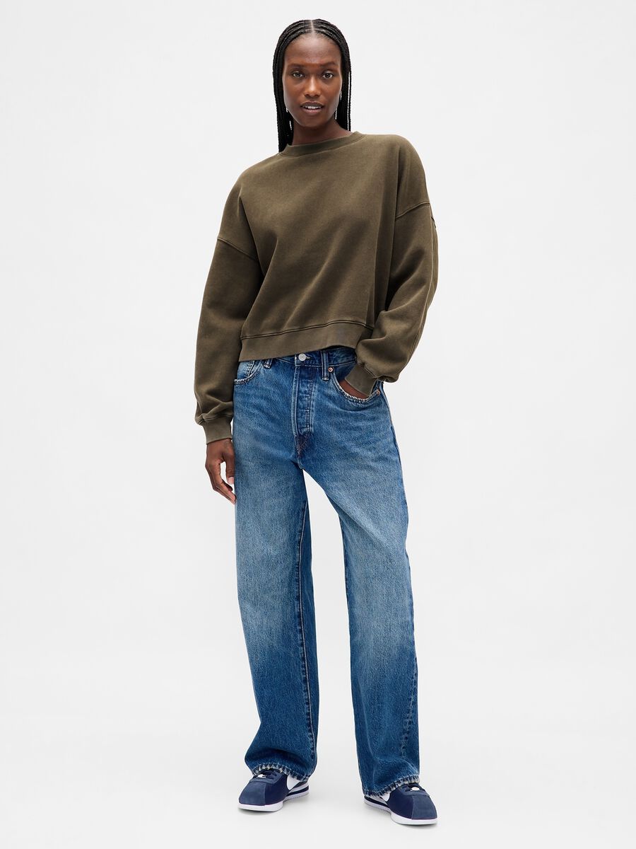 Green sweatshirt with round neck Woman_2