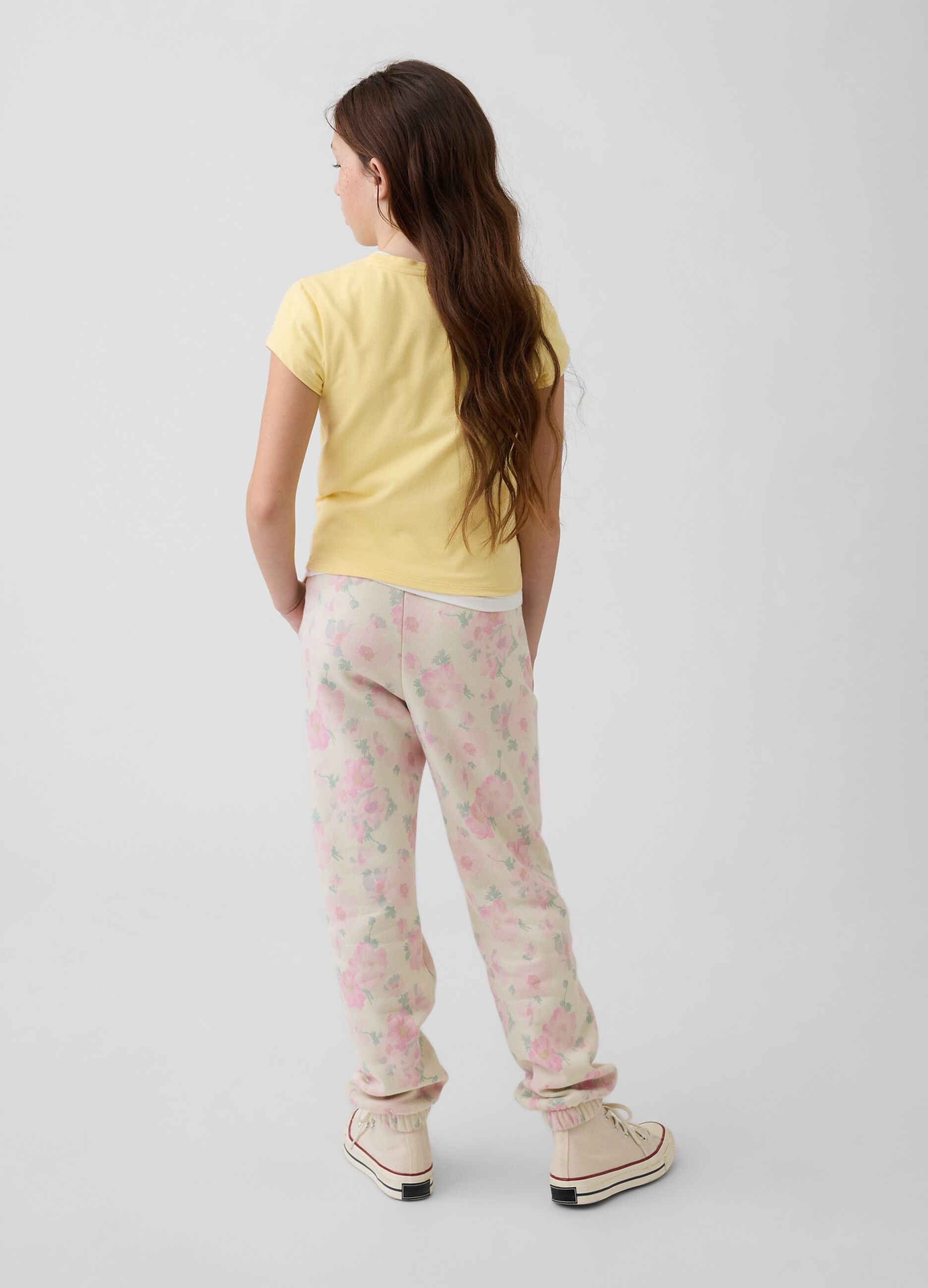 Pantaloni in misto cotone multicolor da ragazza con motivo floreale