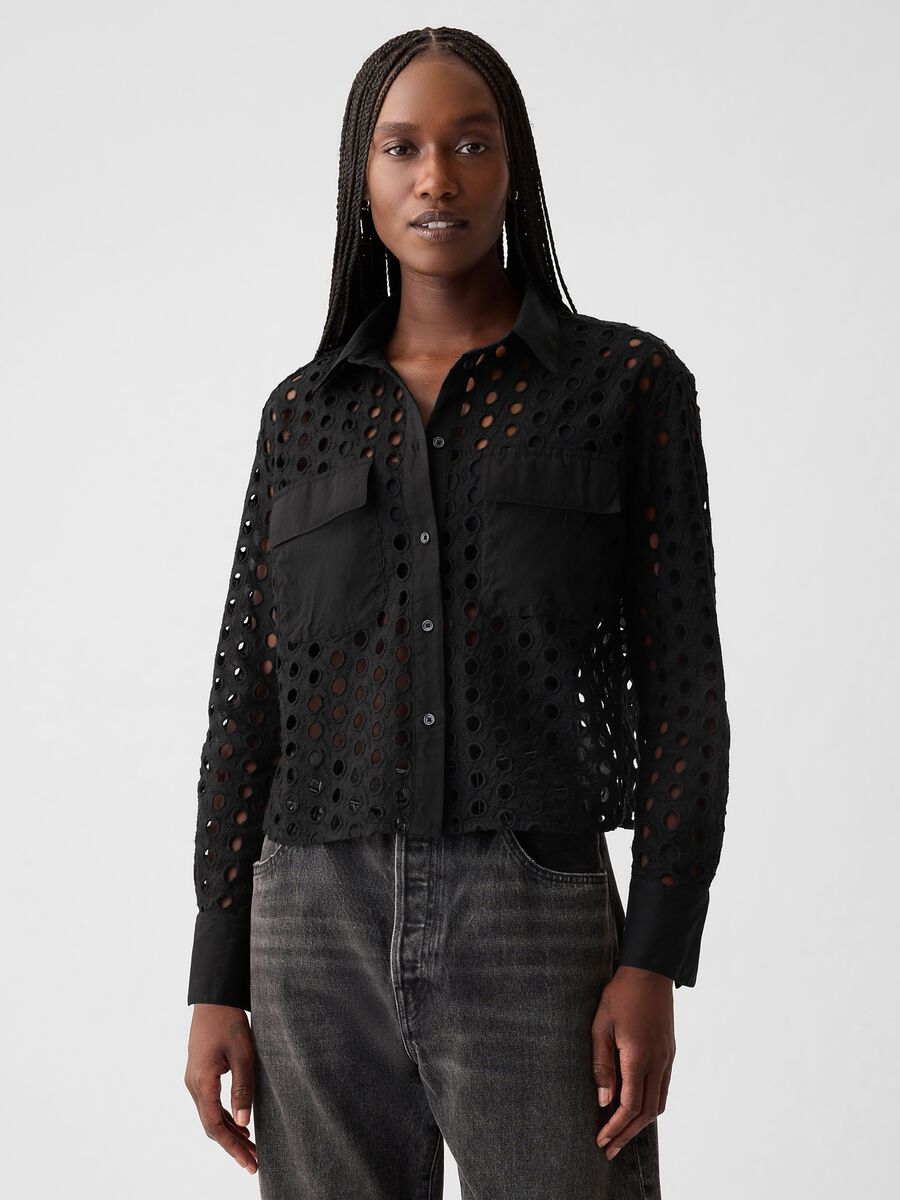 Camicia cropped con dettagli traforati Donna_0