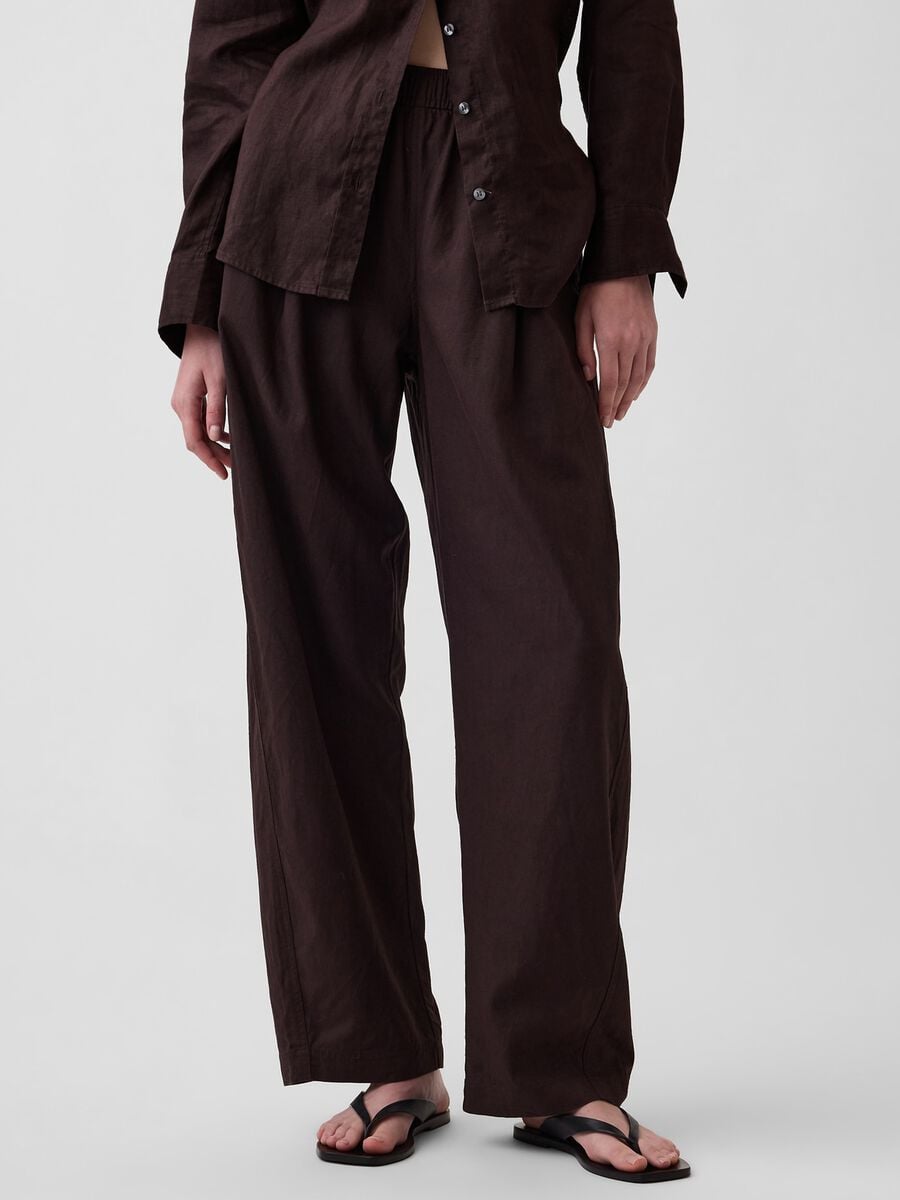 Pantaloni palazzo in misto lino Donna_1