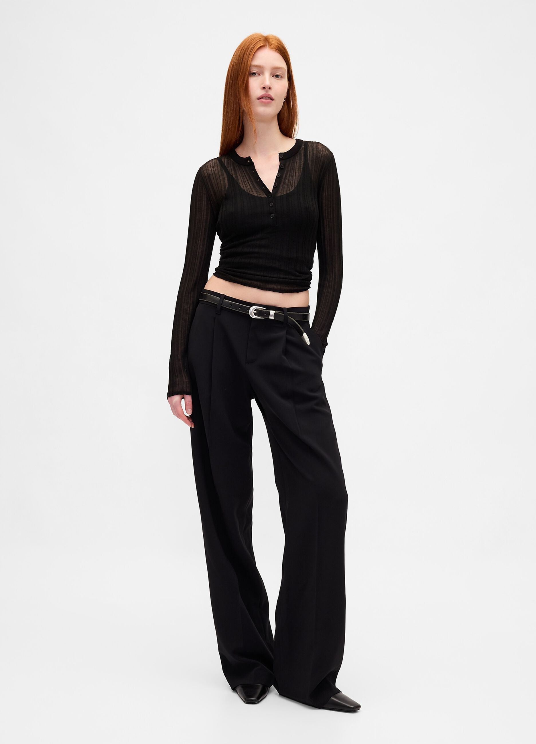 Pantaloni neri elasticizzati a gamba larga_4