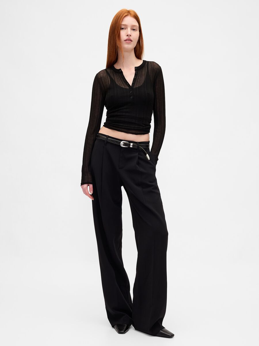 Pantaloni neri elasticizzati a gamba larga Donna_4