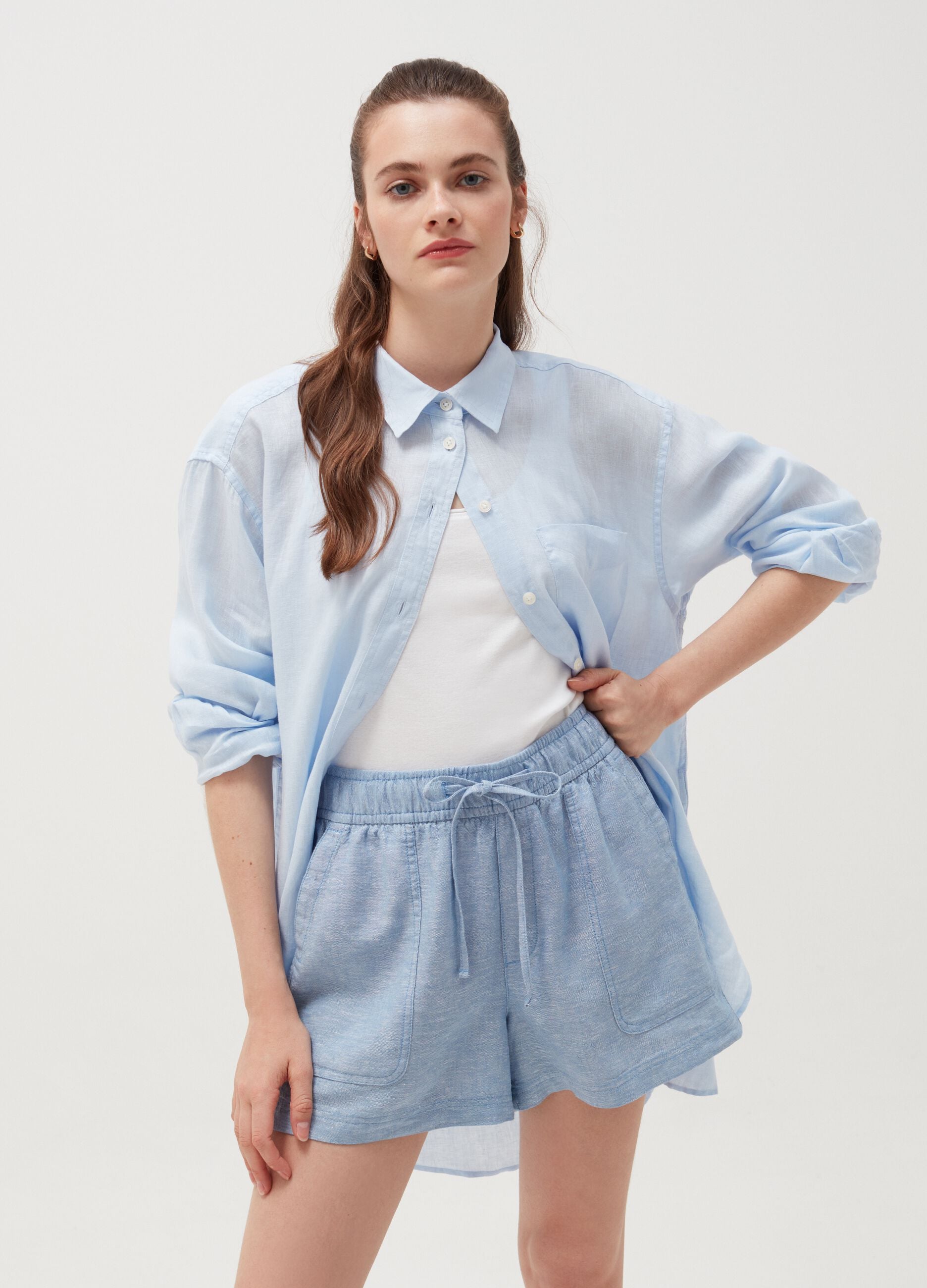 Linen and viscose shorts