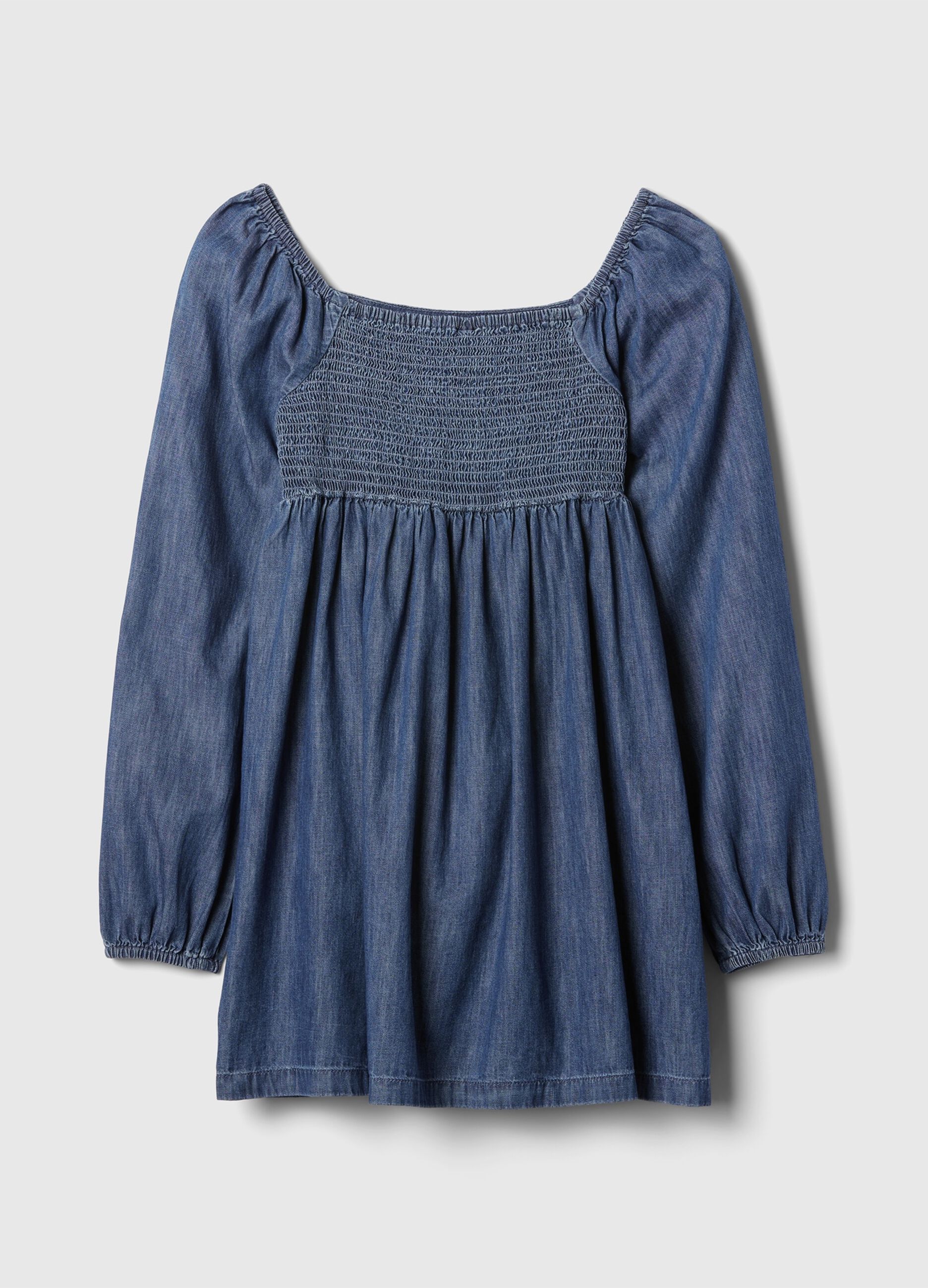 Vestito corto in denim con maniche a palloncino_2