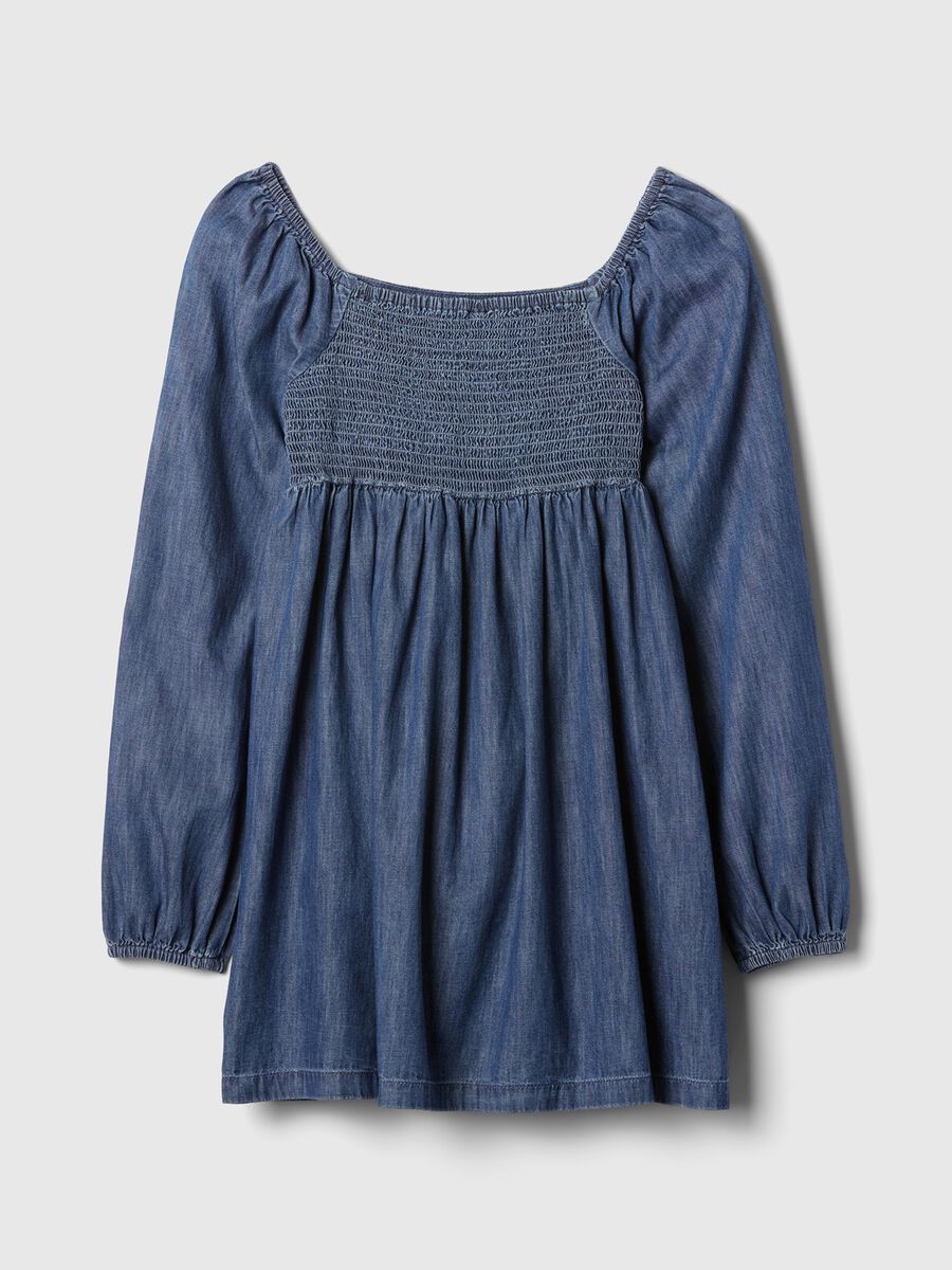 Vestito corto in denim con maniche a palloncino Bambina_2