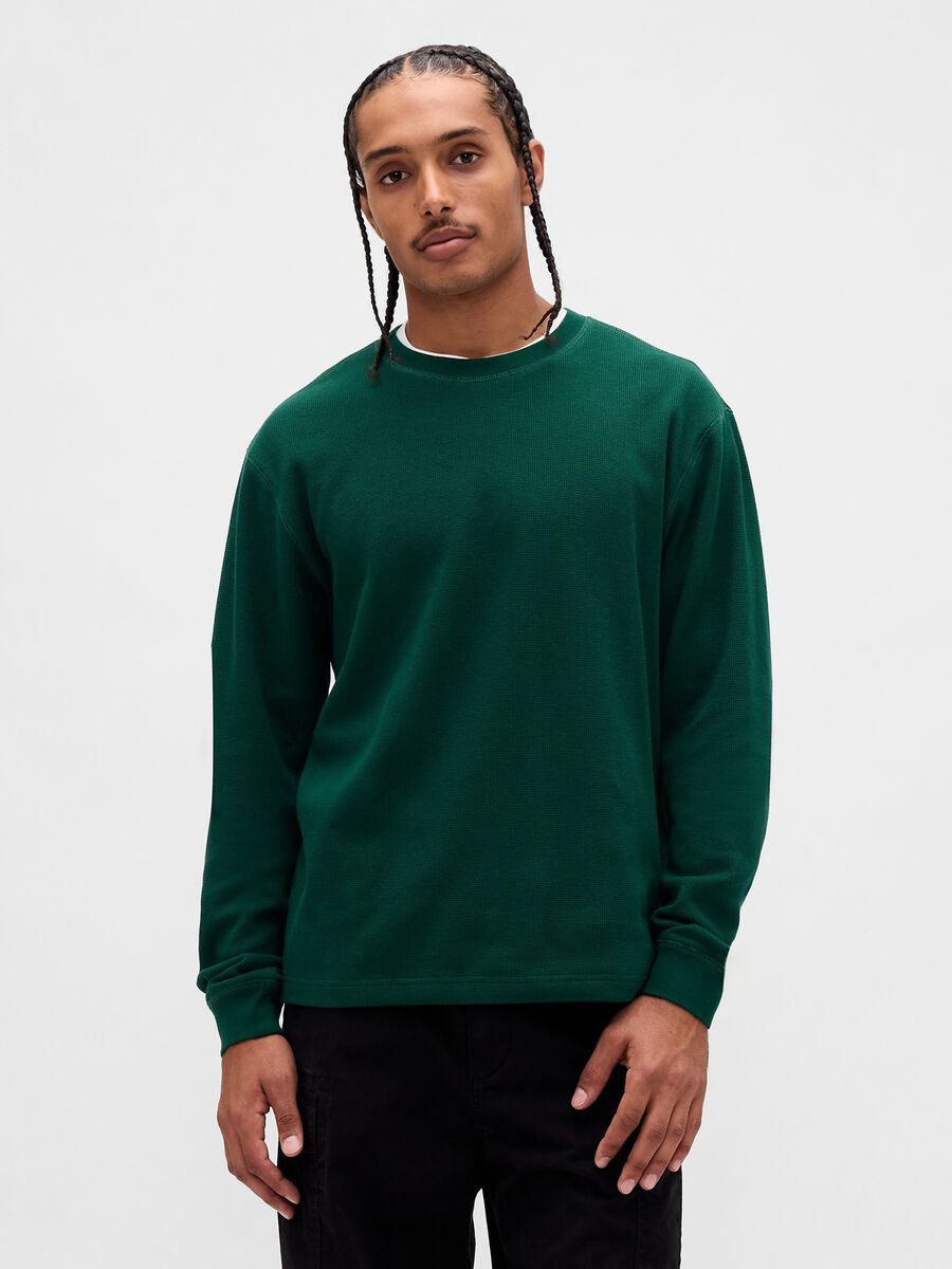 Maglia verde elasticizzata a maniche lunghe Uomo_1