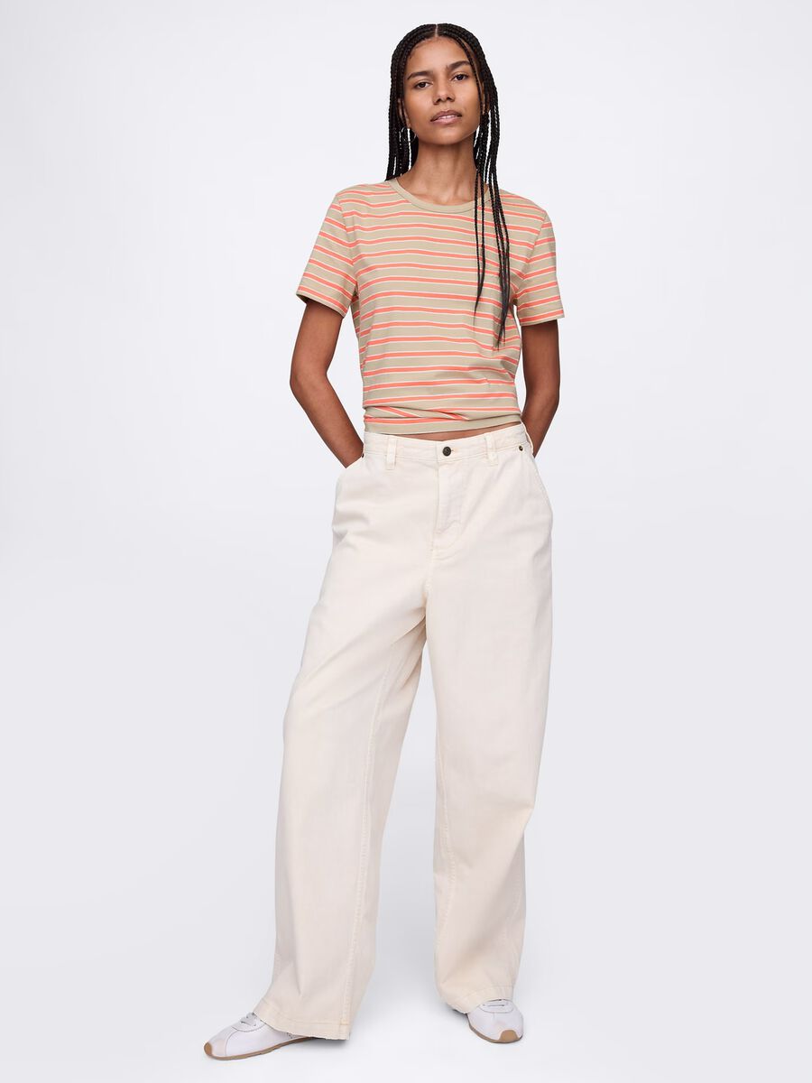 T-shirt a righe arancioni e beige in cotone Gap Donna_1