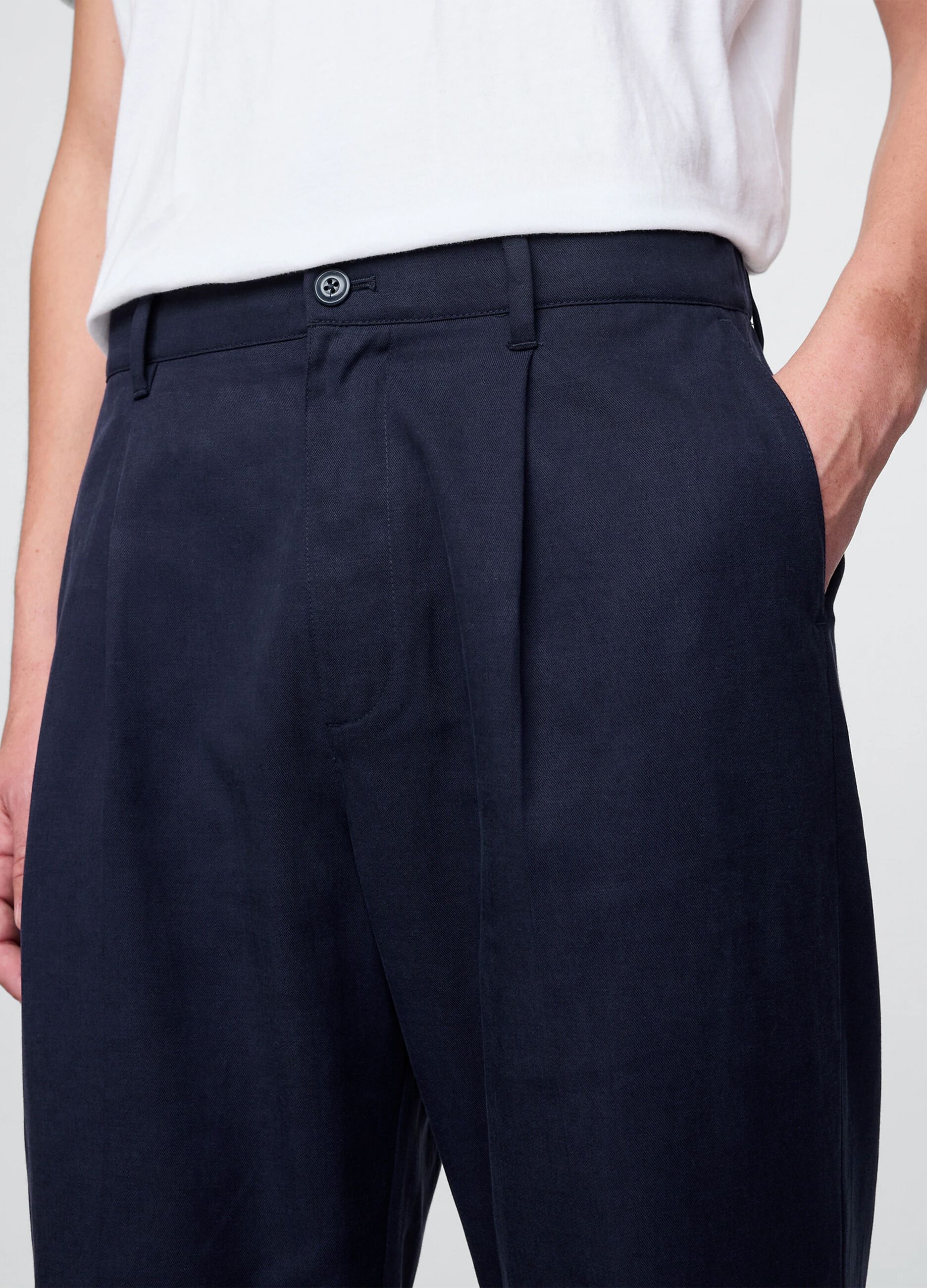 Pantaloni blu a gamba larga in Lyocell e cotone_4