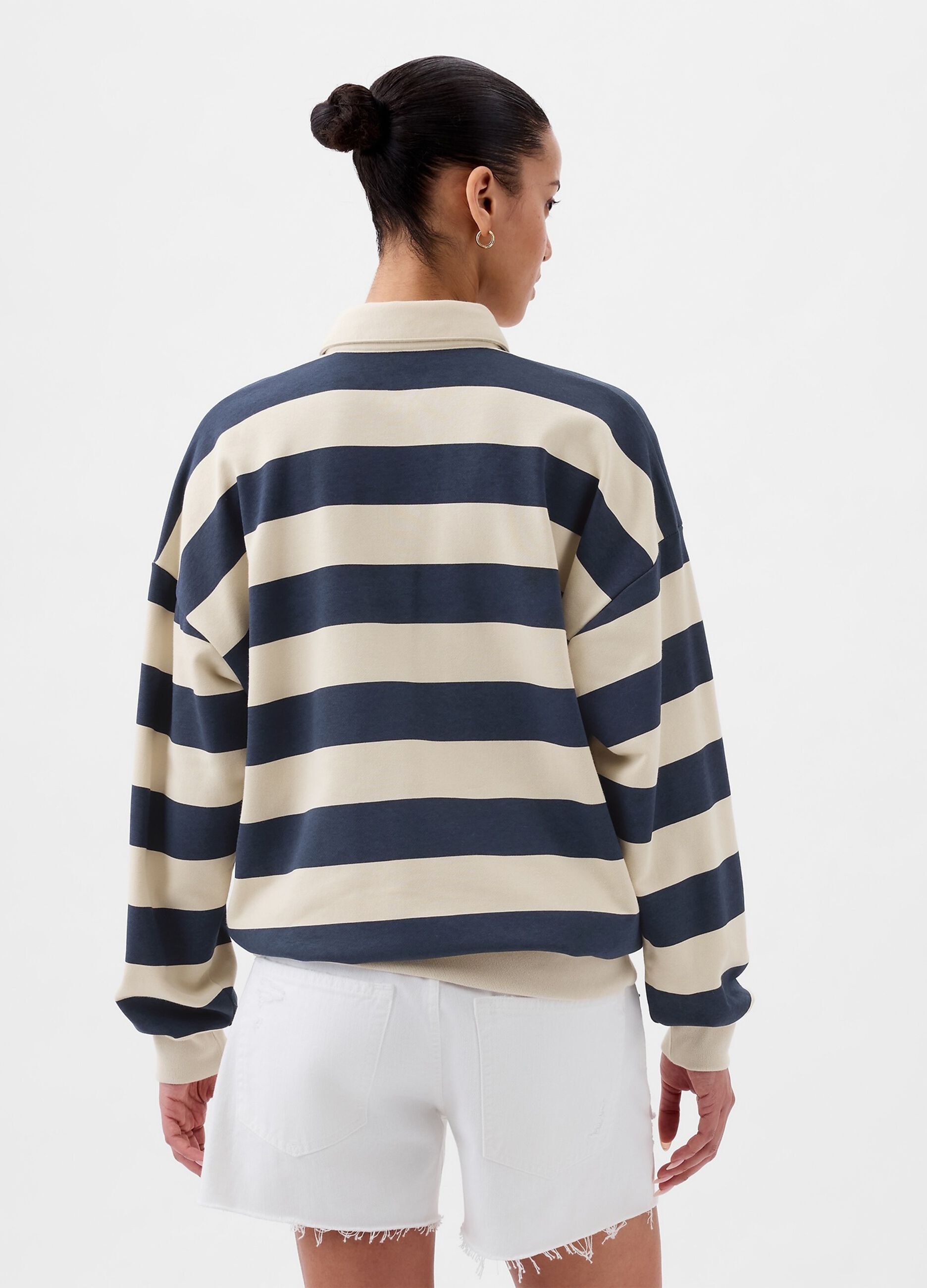 Felpa over a righe con scollo a polo_1