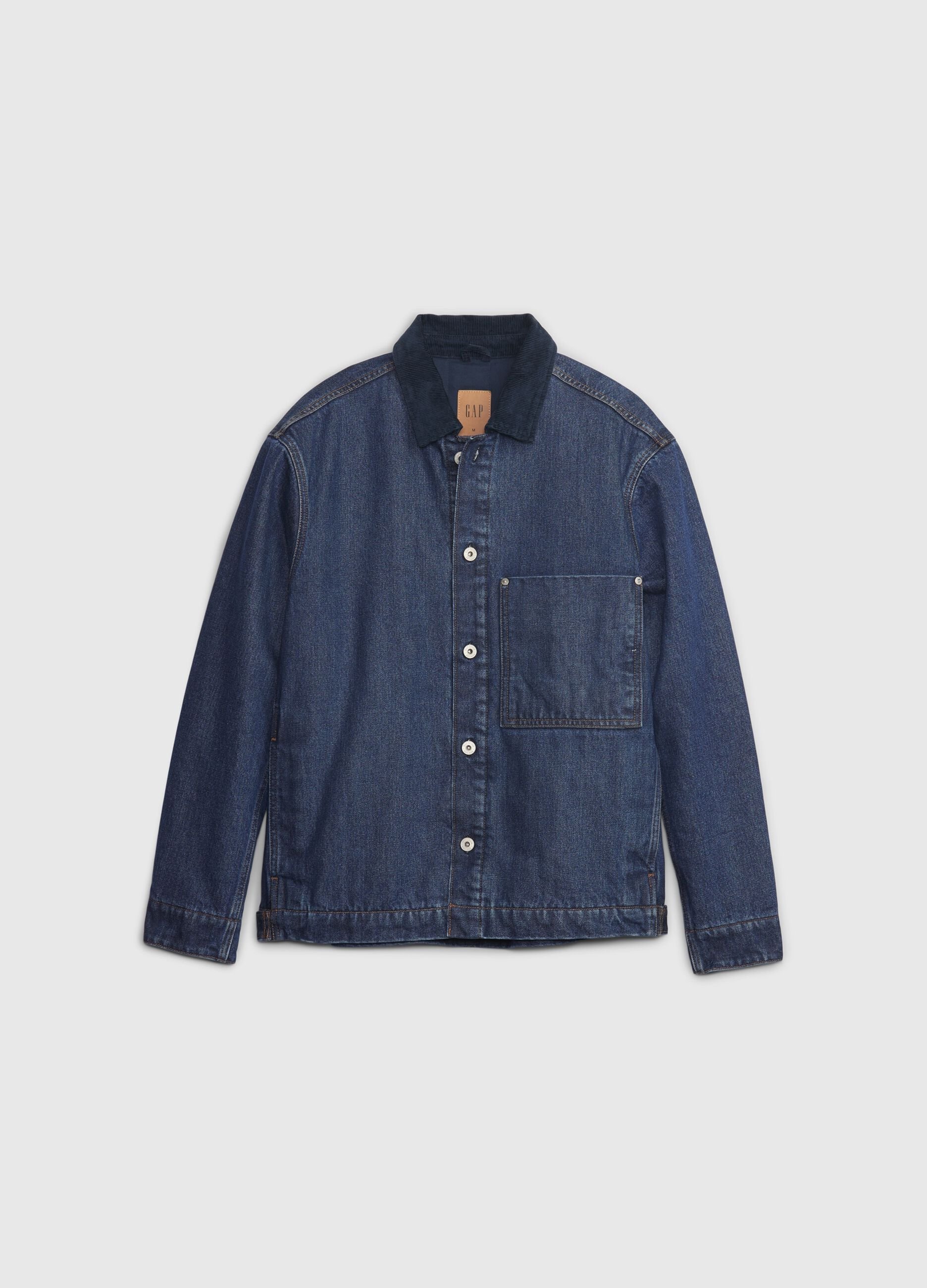 Giacca corta in denim con colletto in corduroy_4