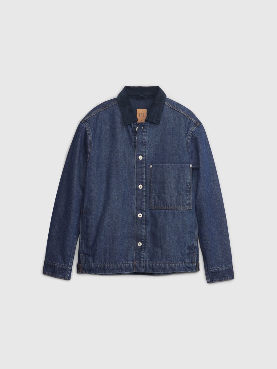 Short denim jacket with collar in corduroy Man_4
