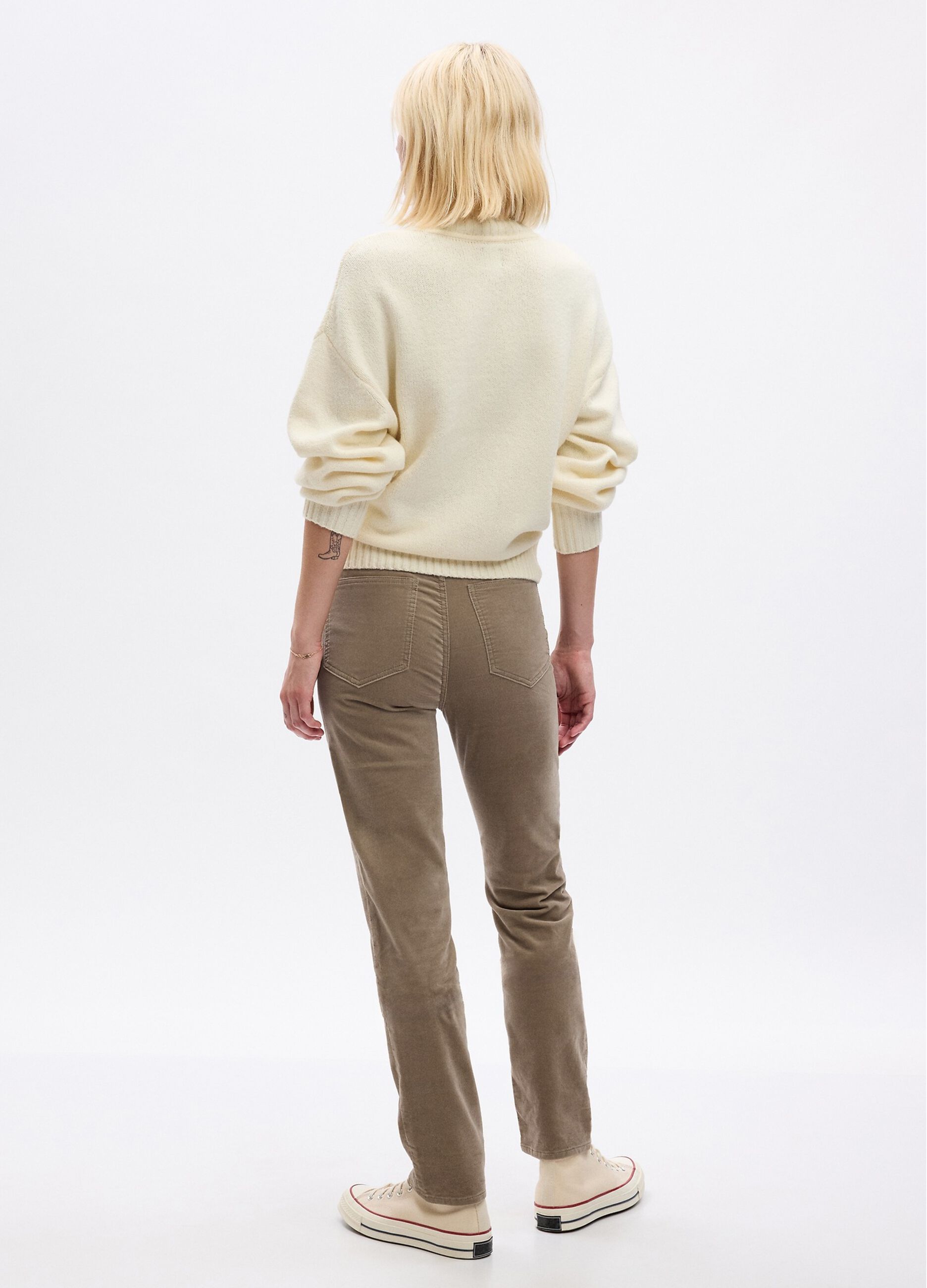 Pantaloni slim fit in velluto a vita alta_1