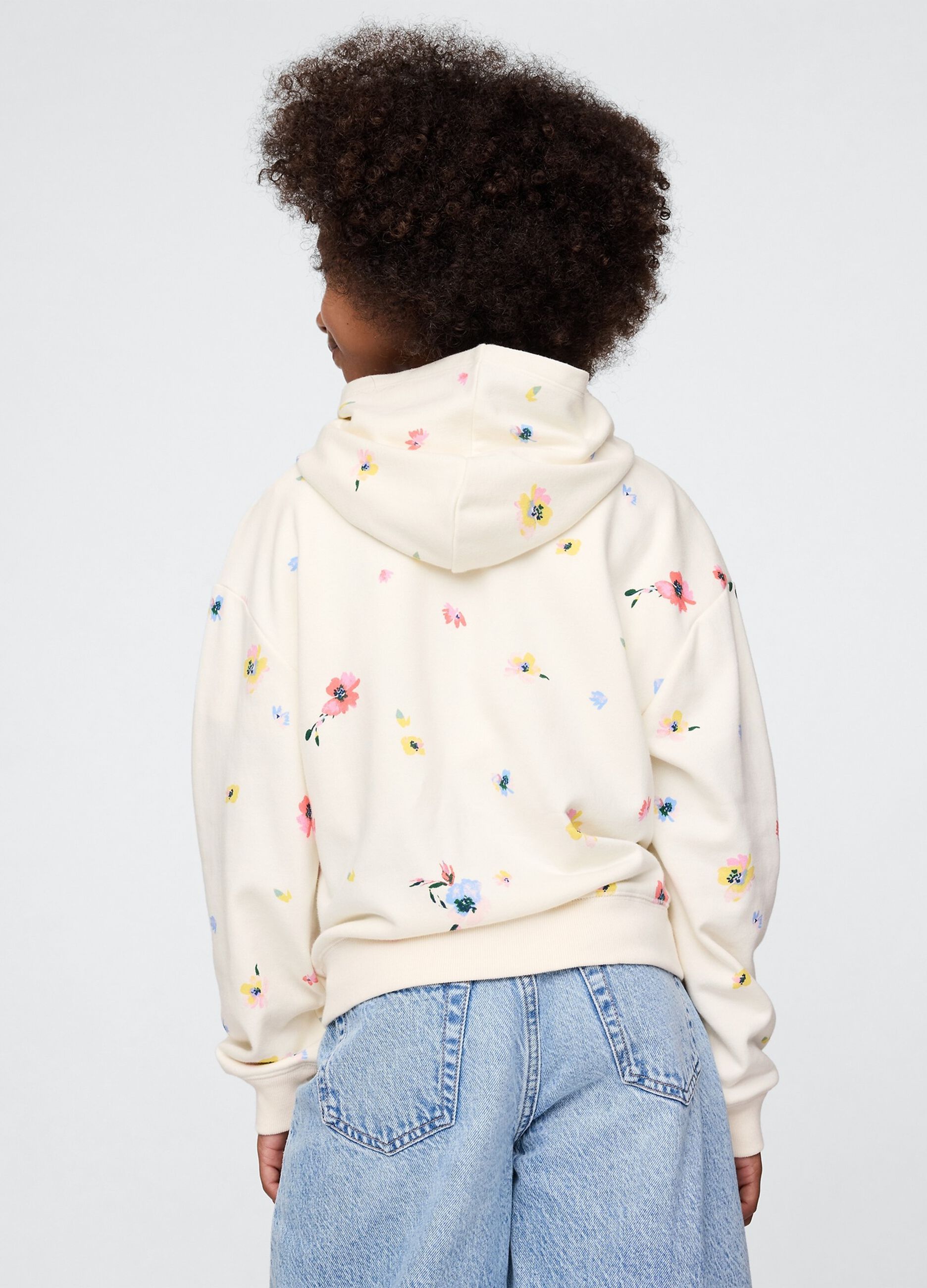 Felpa bianca con cappuccio stampa fiori e ricamo logo_2