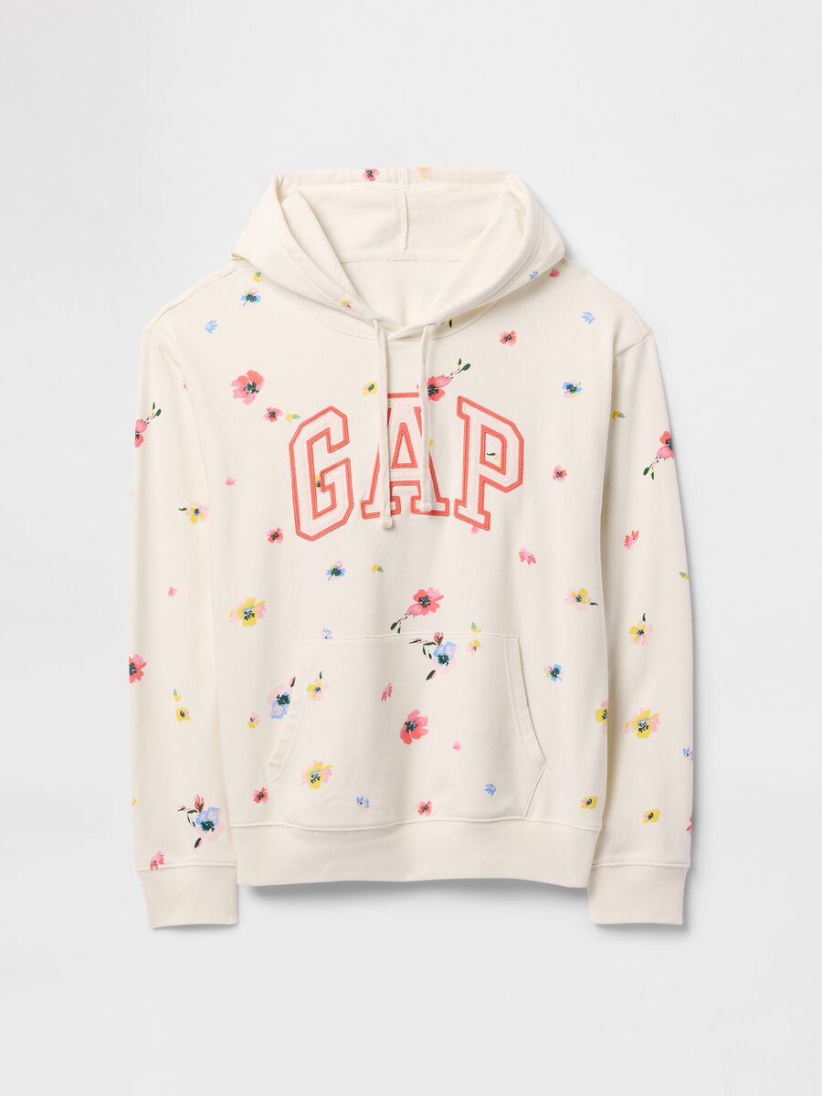 Felpa con cappuccio beige con fiori e logo Gap Donna_4