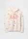 Felpa con cappuccio beige con fiori e logo Gap_4
