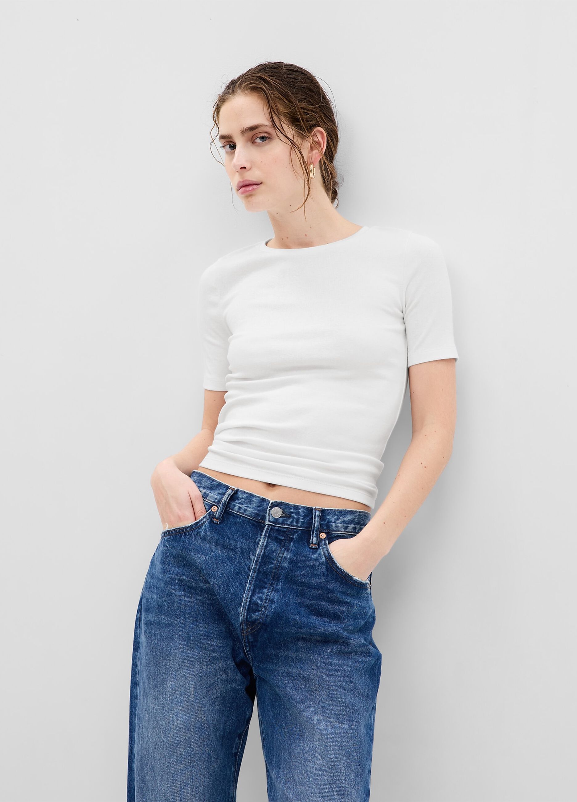 T-shirt girocollo in cotone e modal stretch_1