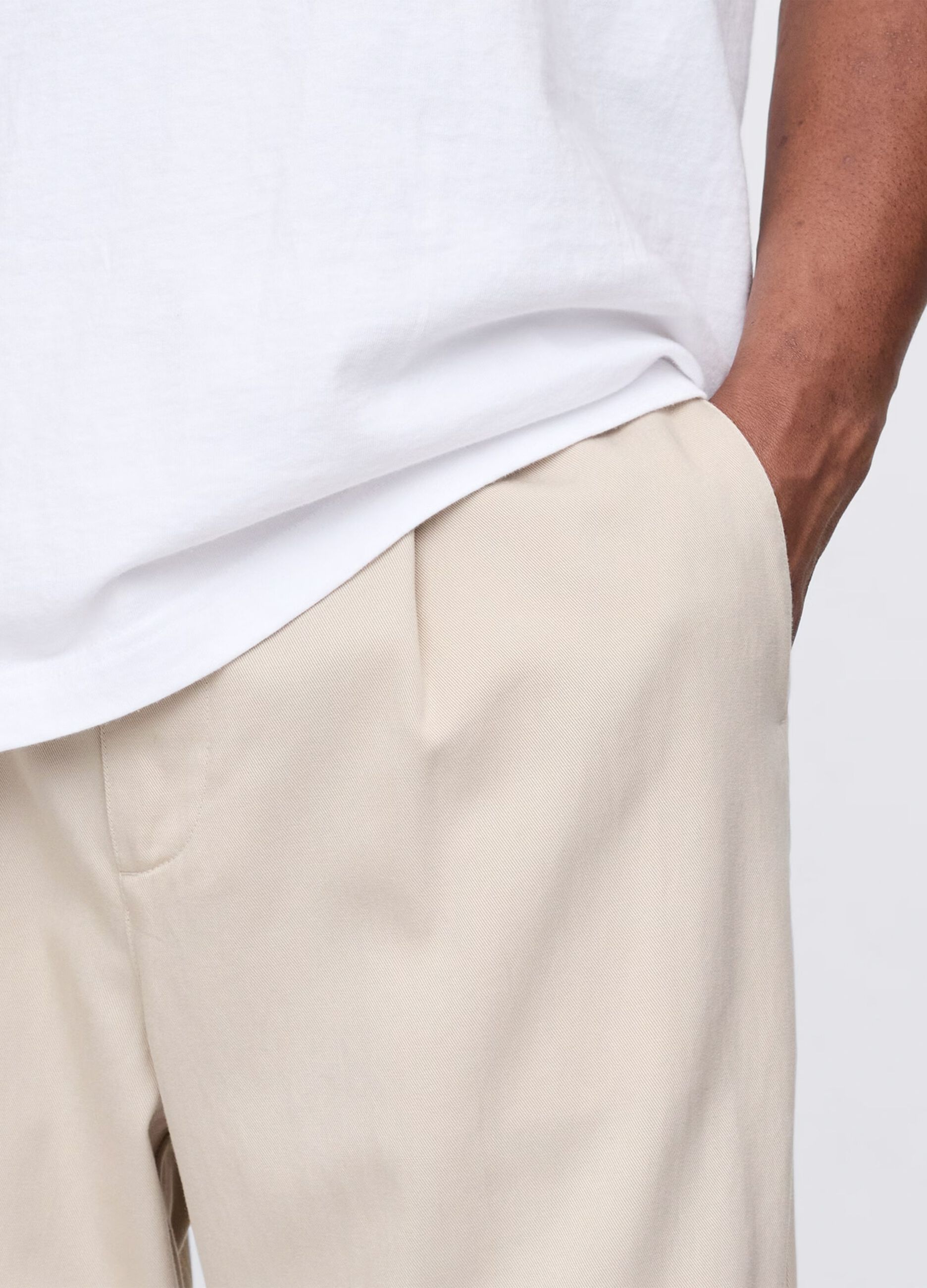 Pantaloni beige a gamba larga in Lyocell e cotone_4