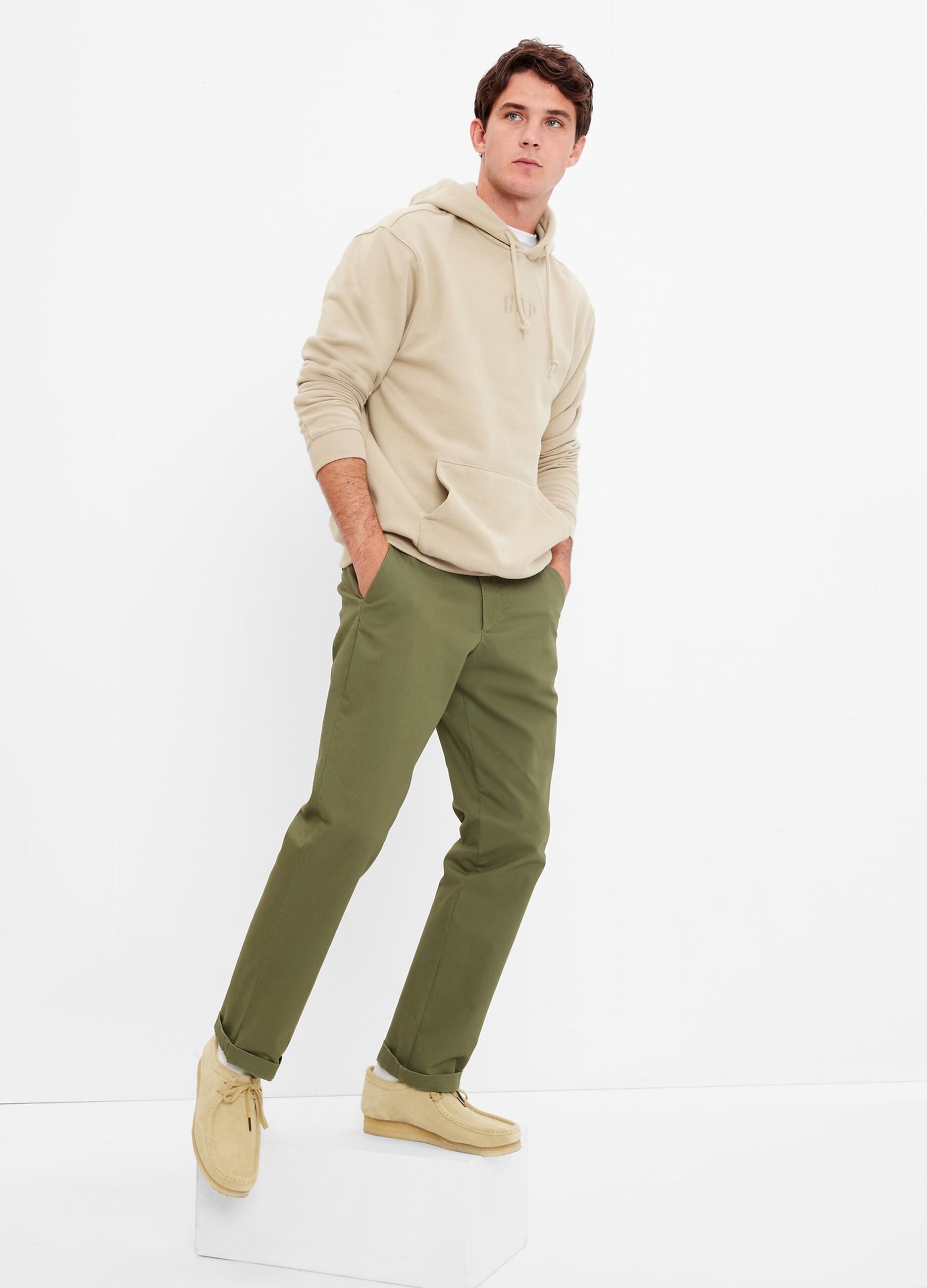 Pantaloni straight fit in cotone stretch