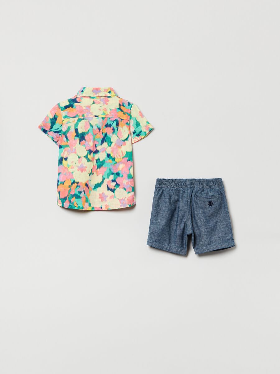 Floral shirt and Bermuda shorts with drawstring set Newborn Boy_1