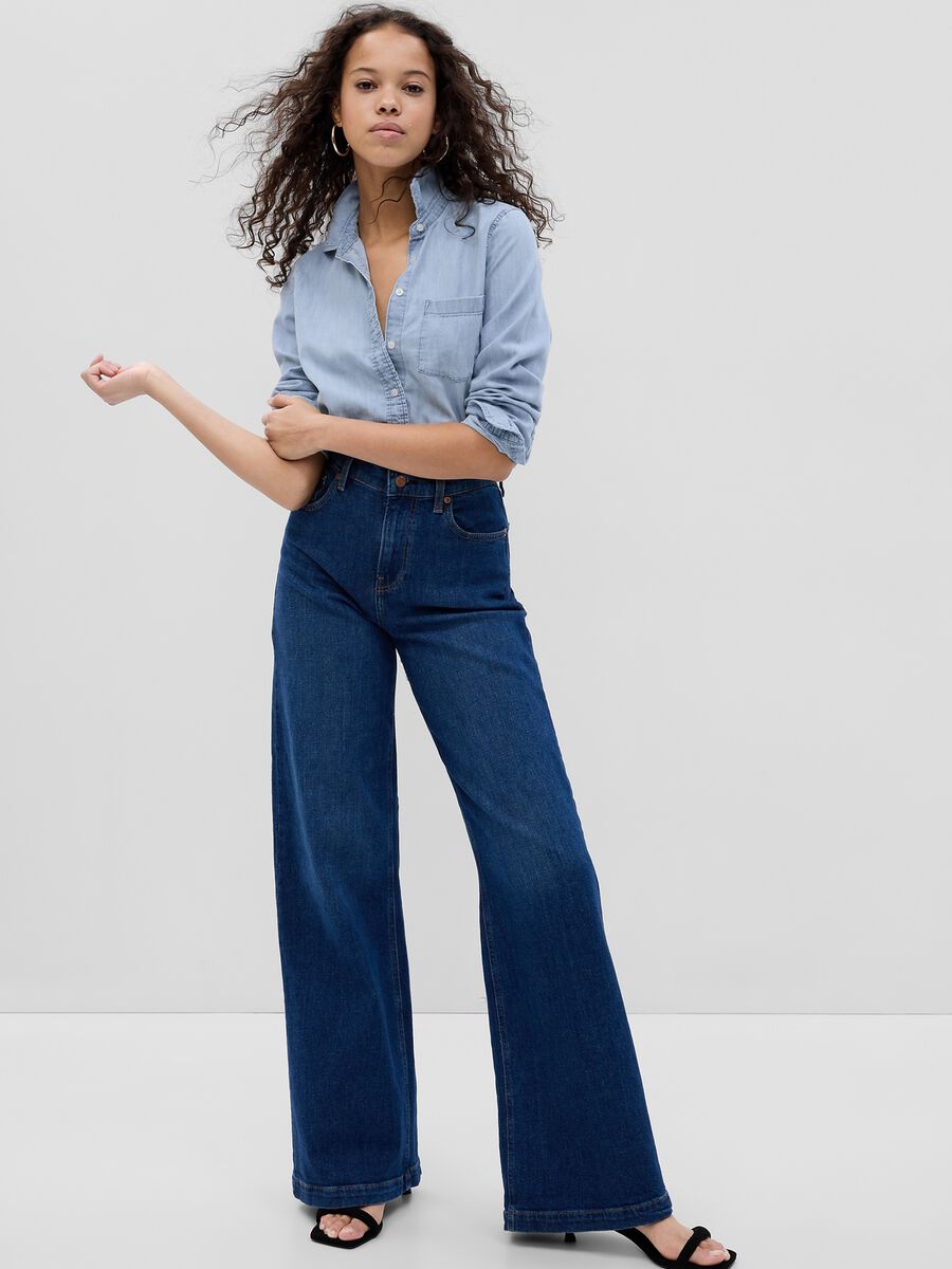 Camicia in denim con tasca Donna_0