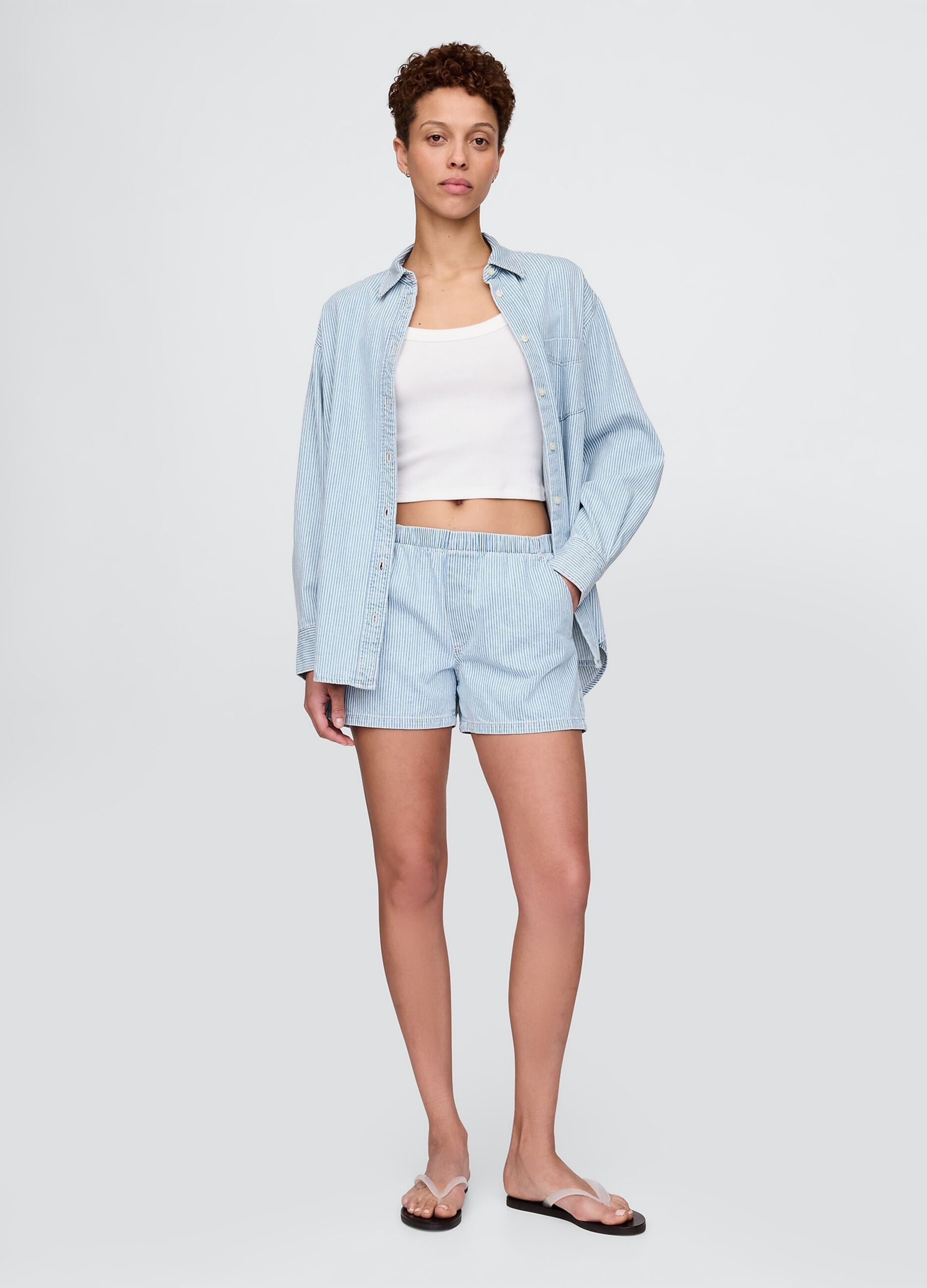 Shorts a righe in denim azzurro