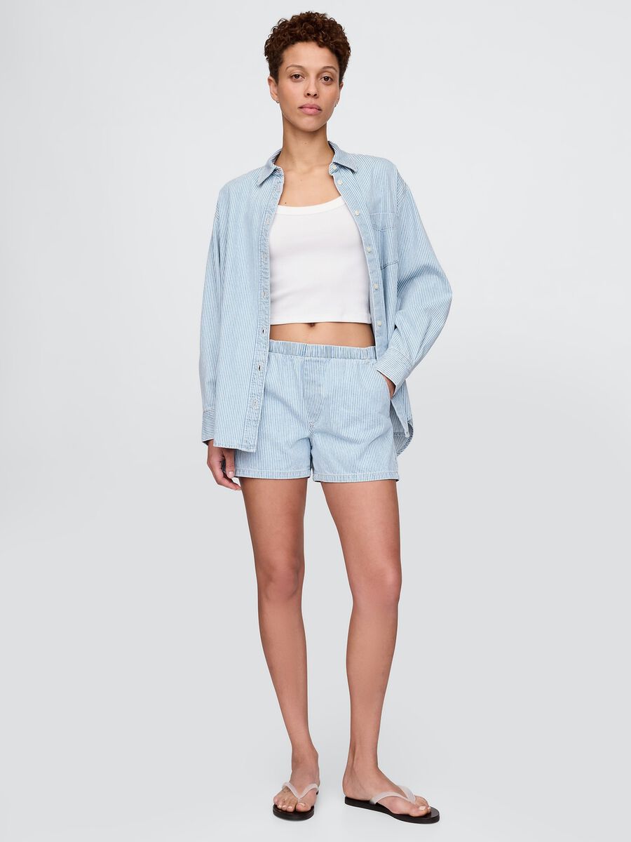 Shorts a righe in denim azzurro Donna_0
