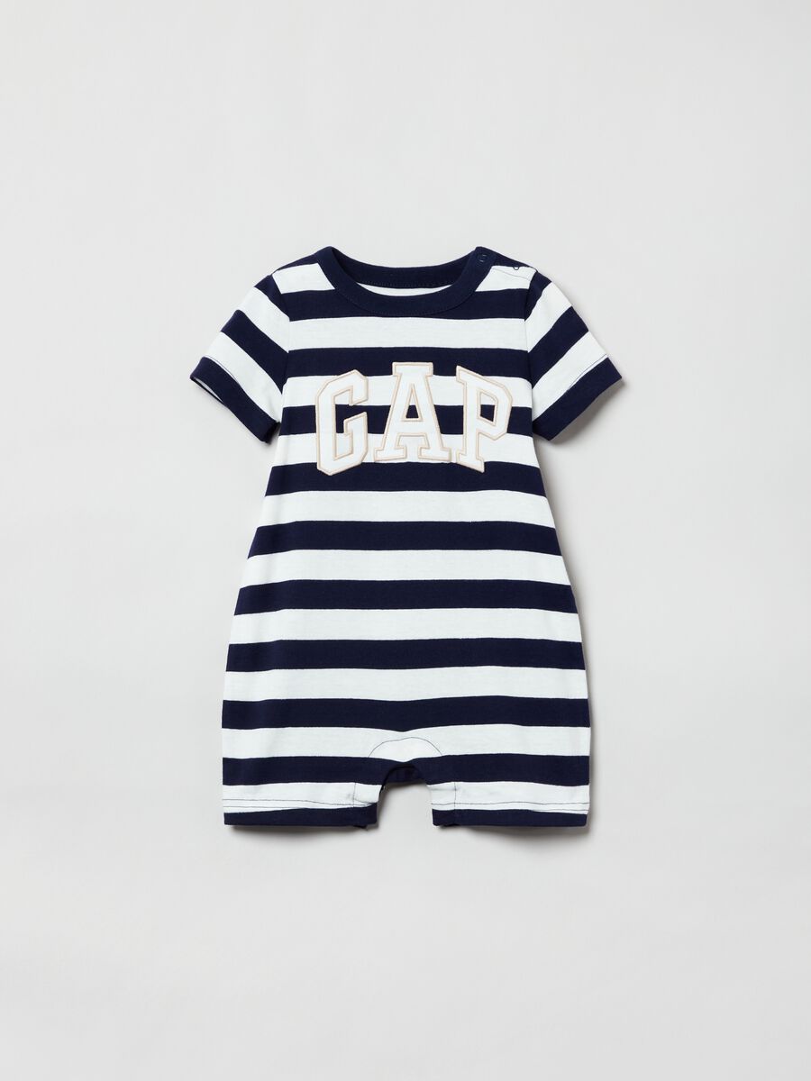 Striped romper suit with logo embroidery Newborn Boy_0