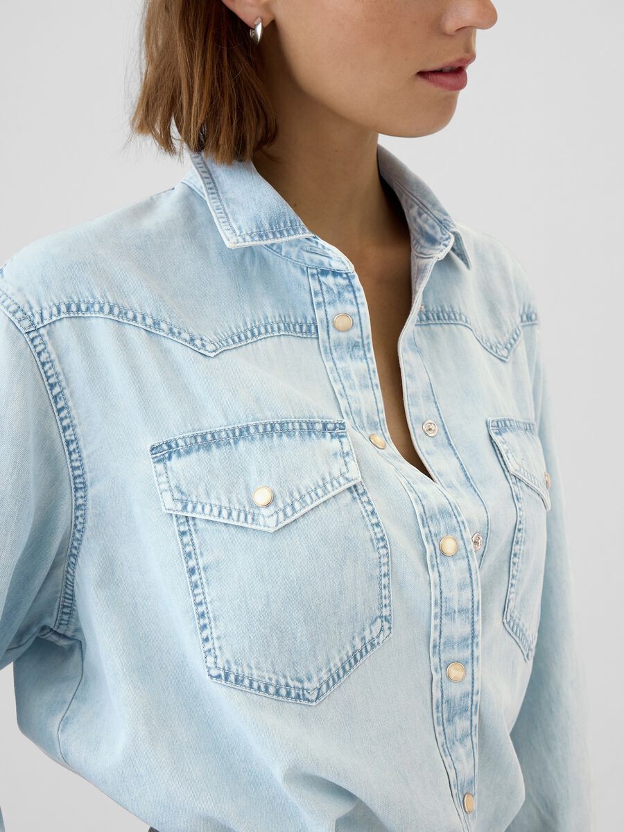 Camicia cropped western in denim Donna_3