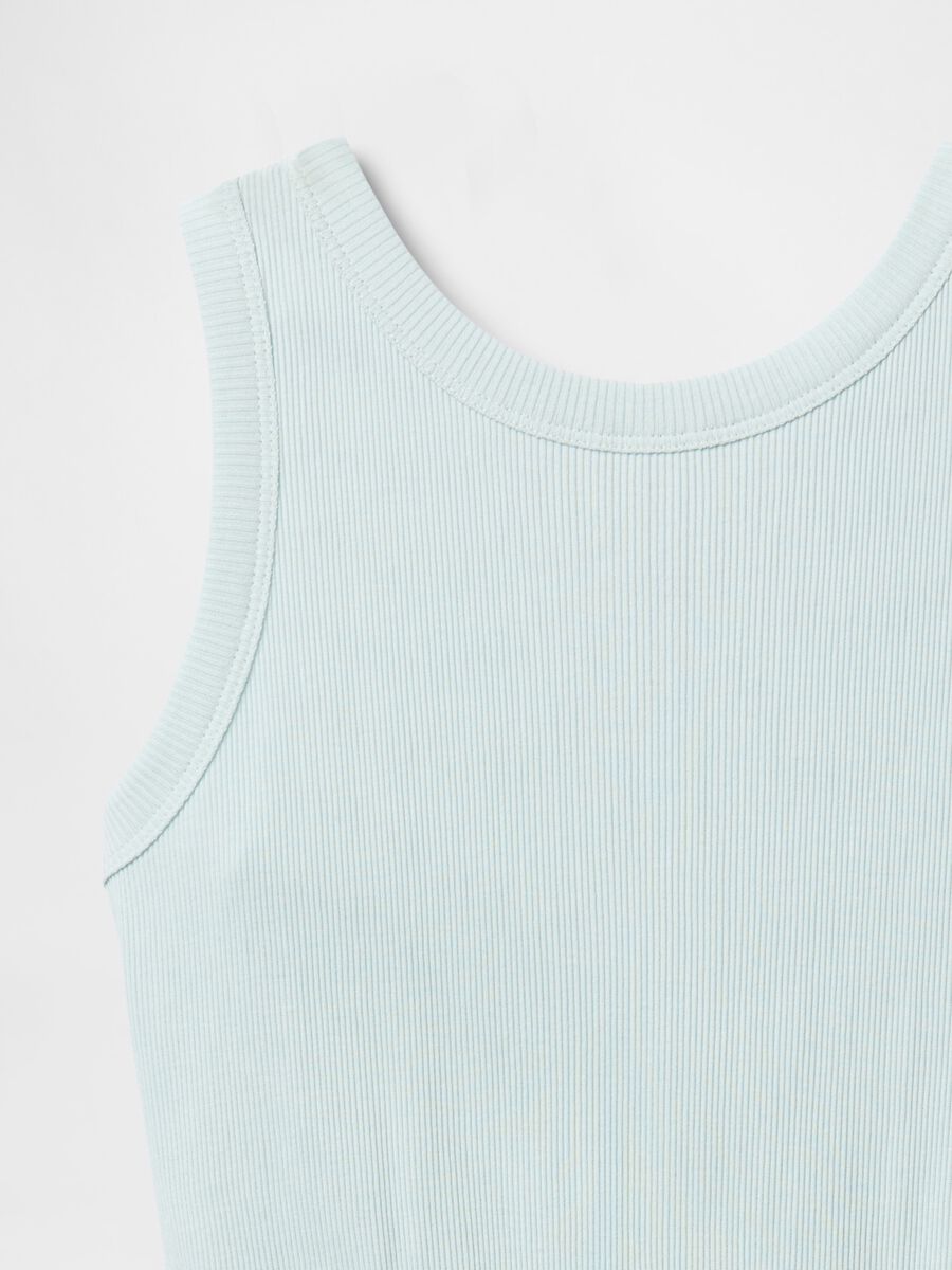 Abito senza maniche verde e azzurro in cotone Bambina_3