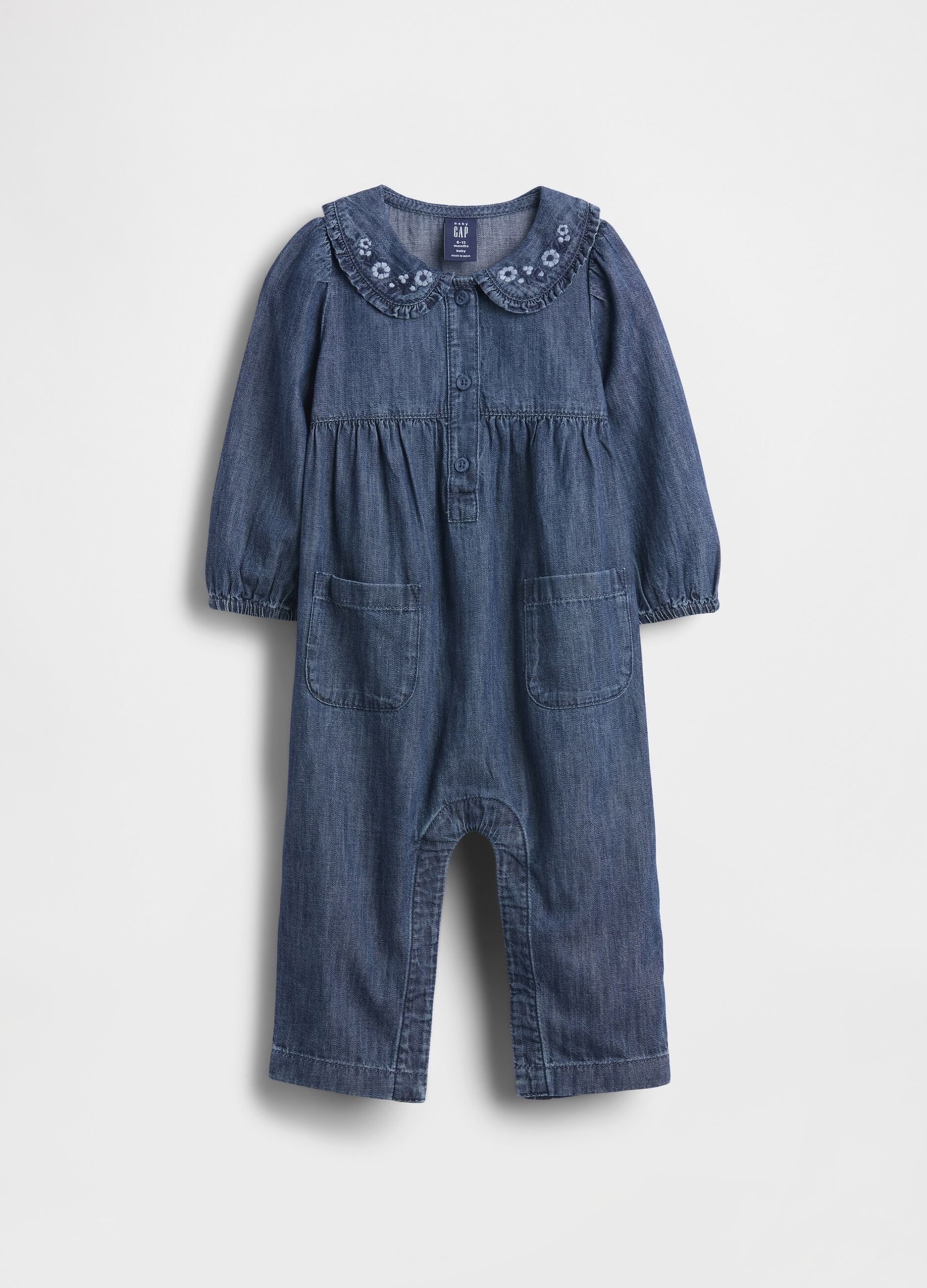 Pagliaccetto in denim blu per neonato
