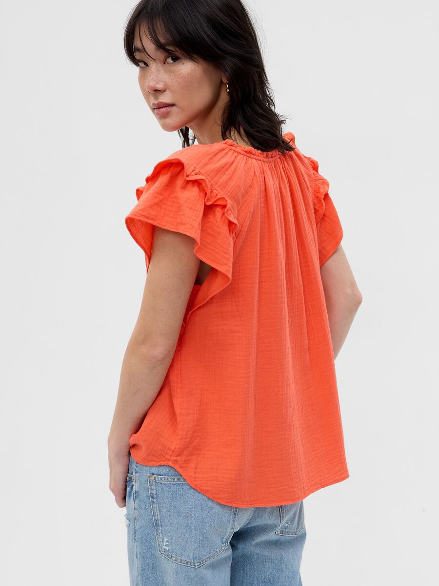 Crinkle-effect blouse with cap sleeves Woman_1